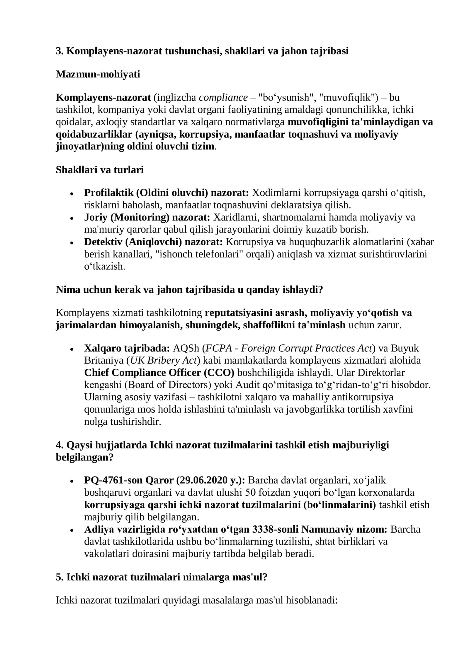 ARGOS  KORRUPSIYAGA QARSHI KURASHISH BO‘LIMI SUHBAT SAVOLLARIGA JAVOBLAR 3