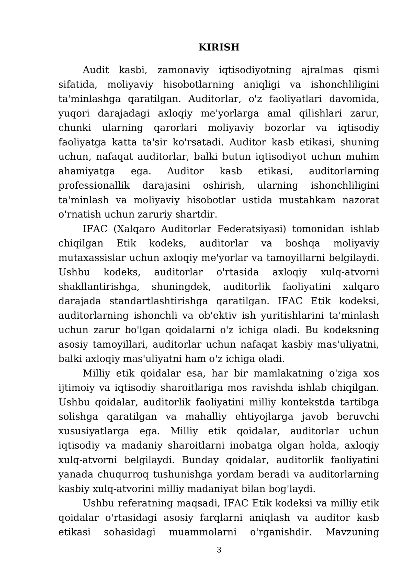 Auditor kasb etikasi: IFAC Etik kodeksi va milliy etik qoidalar qiyosida 3