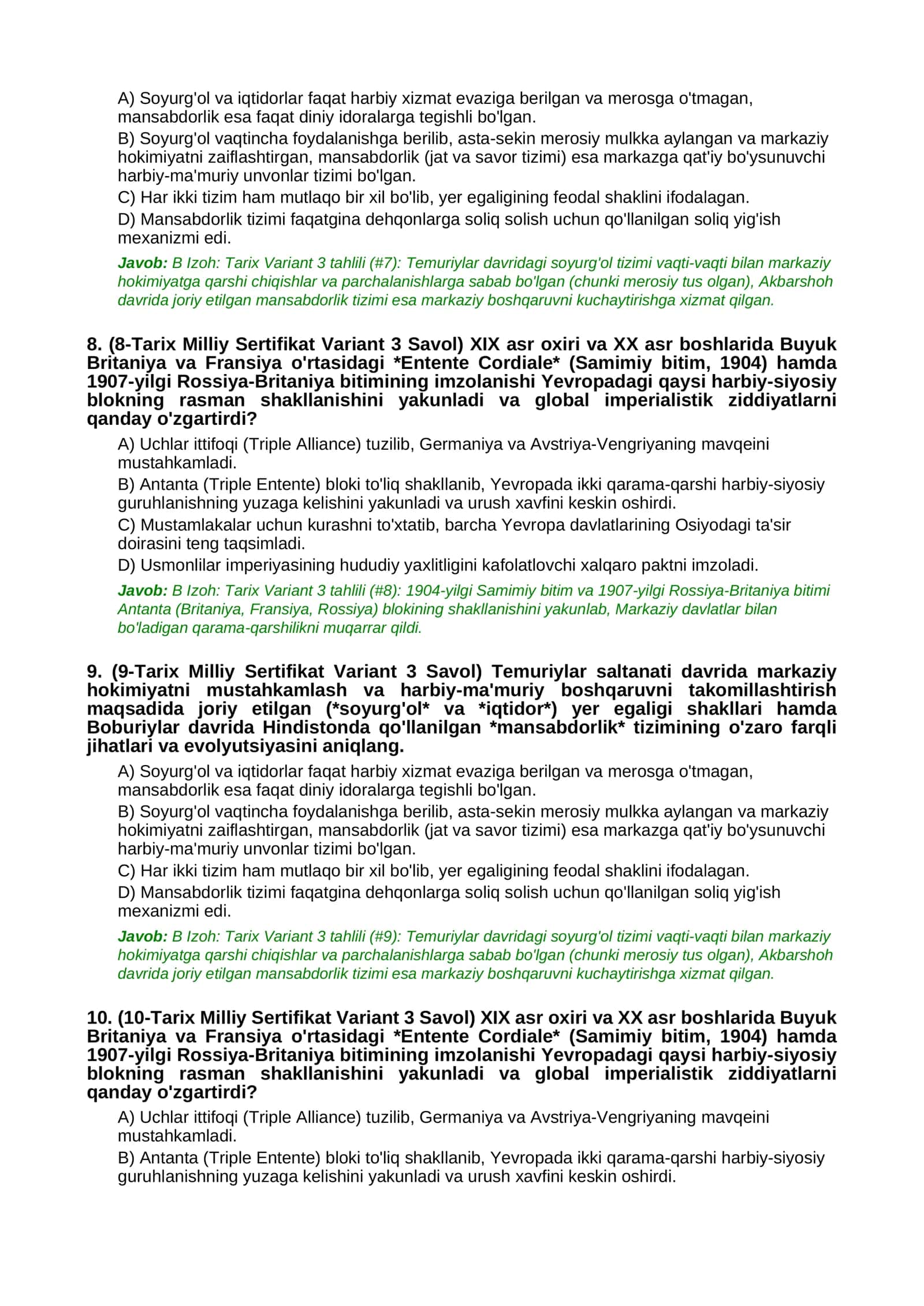 MILLIY SERTIFIKAT TESTLARI 3