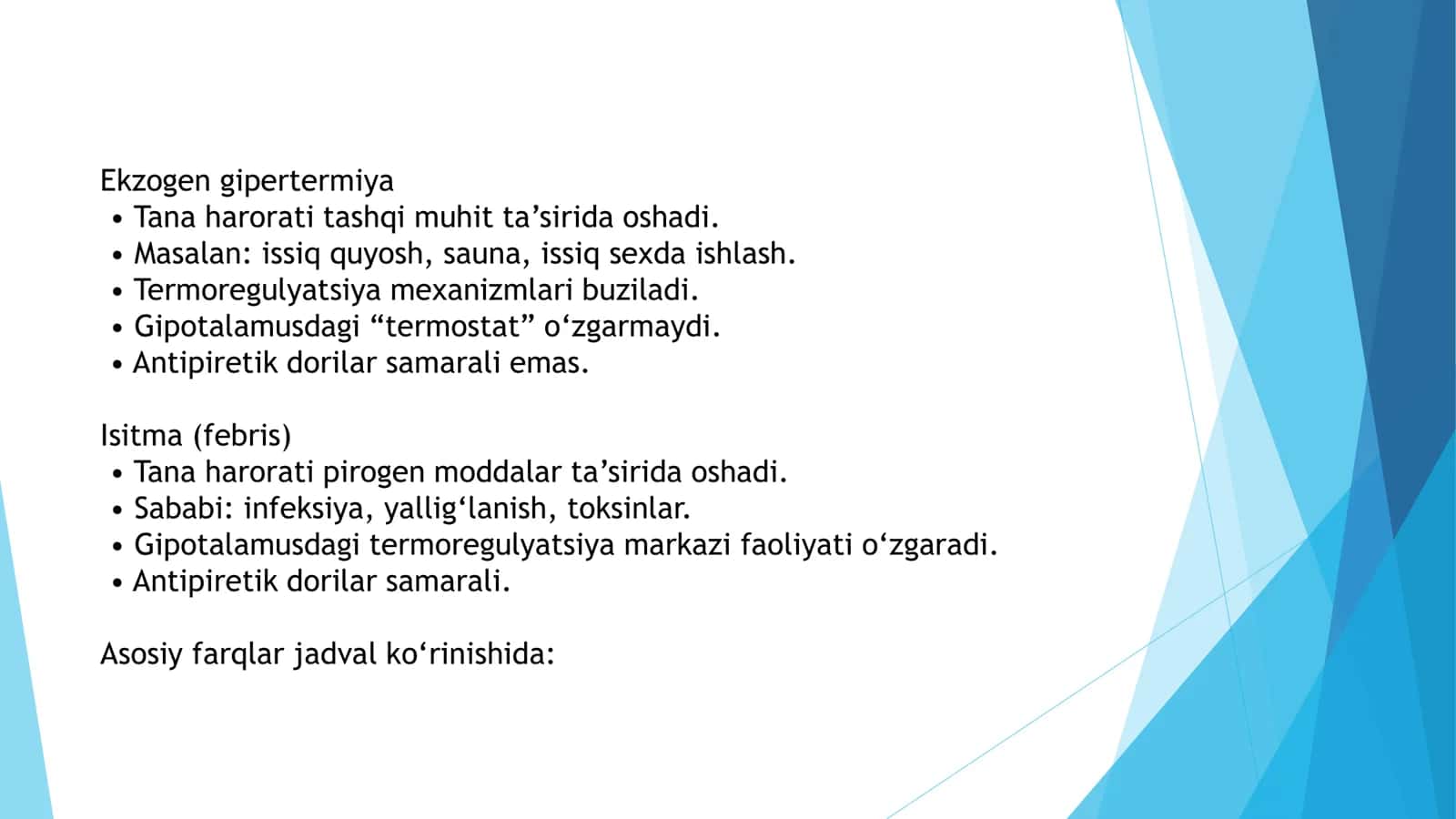 Ekzogen gipertermiya va isitma o’rtasidagi farq, piroterapiyadan foydalanish 3