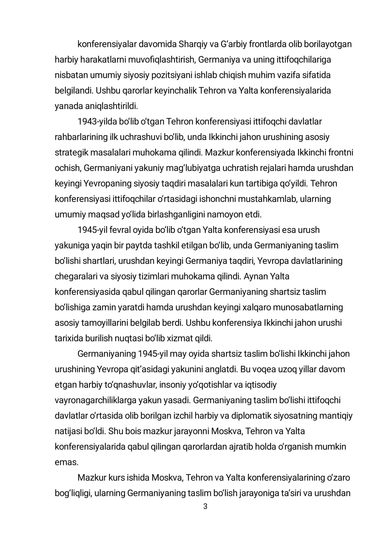 Moskva, Tehron va Yalta konferensiyalari. Germaniyaning taslim boʻlishi 3