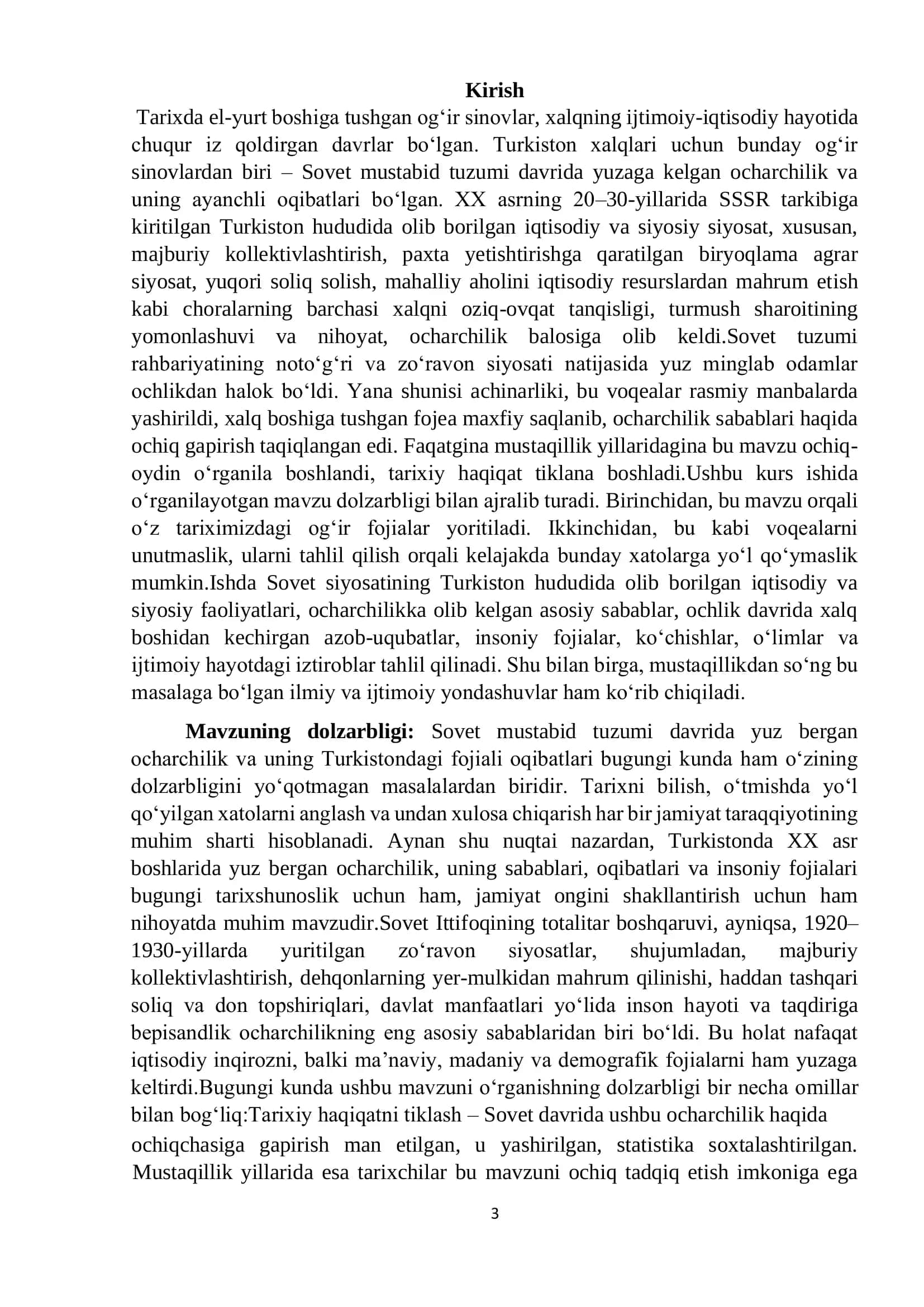 Sovet mustabid tuzumi davrida Turkistondagi ocharchilik va uning fojialari 3