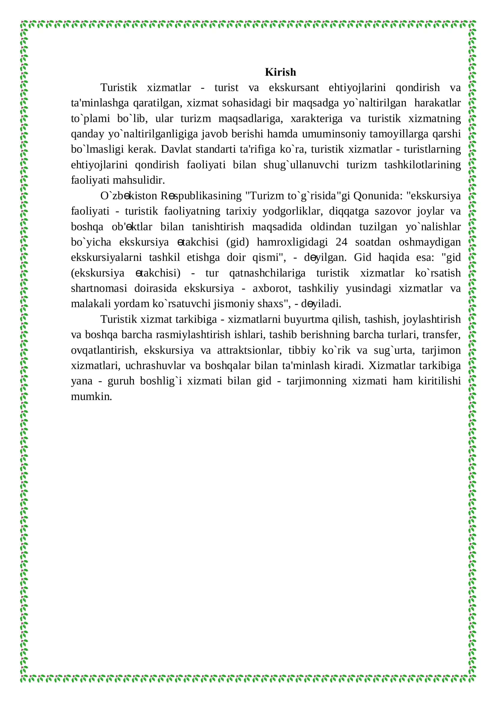 Turizm xizmatlari va mahsulotlari 3