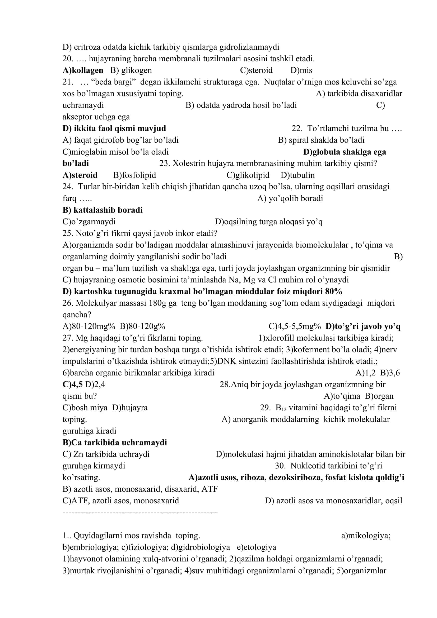 10 sinf biologiyadan mavzulashtirilgan eksklyuziv testlar bazasi 3