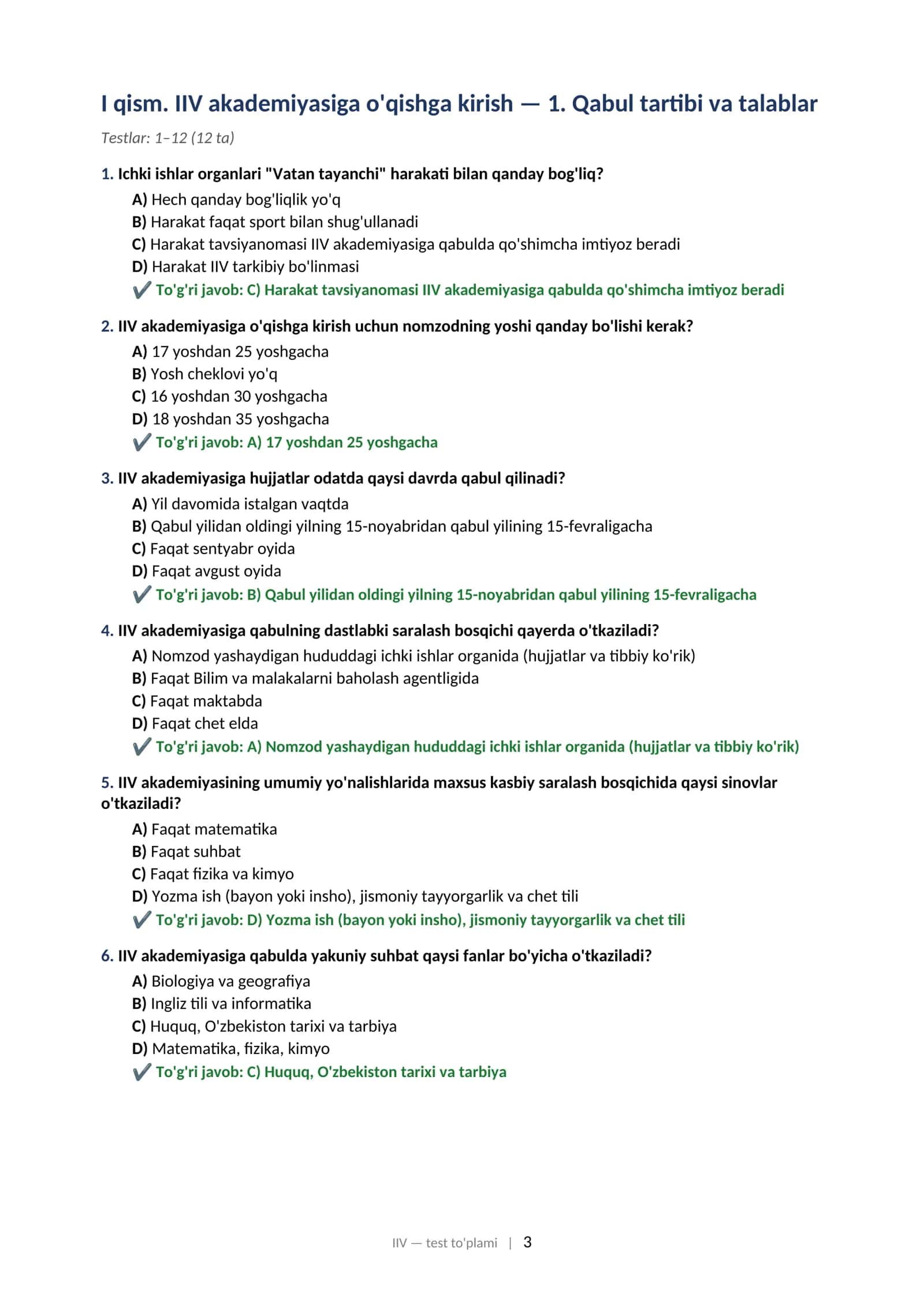 IIV Akademiyasi Test To'plami 3