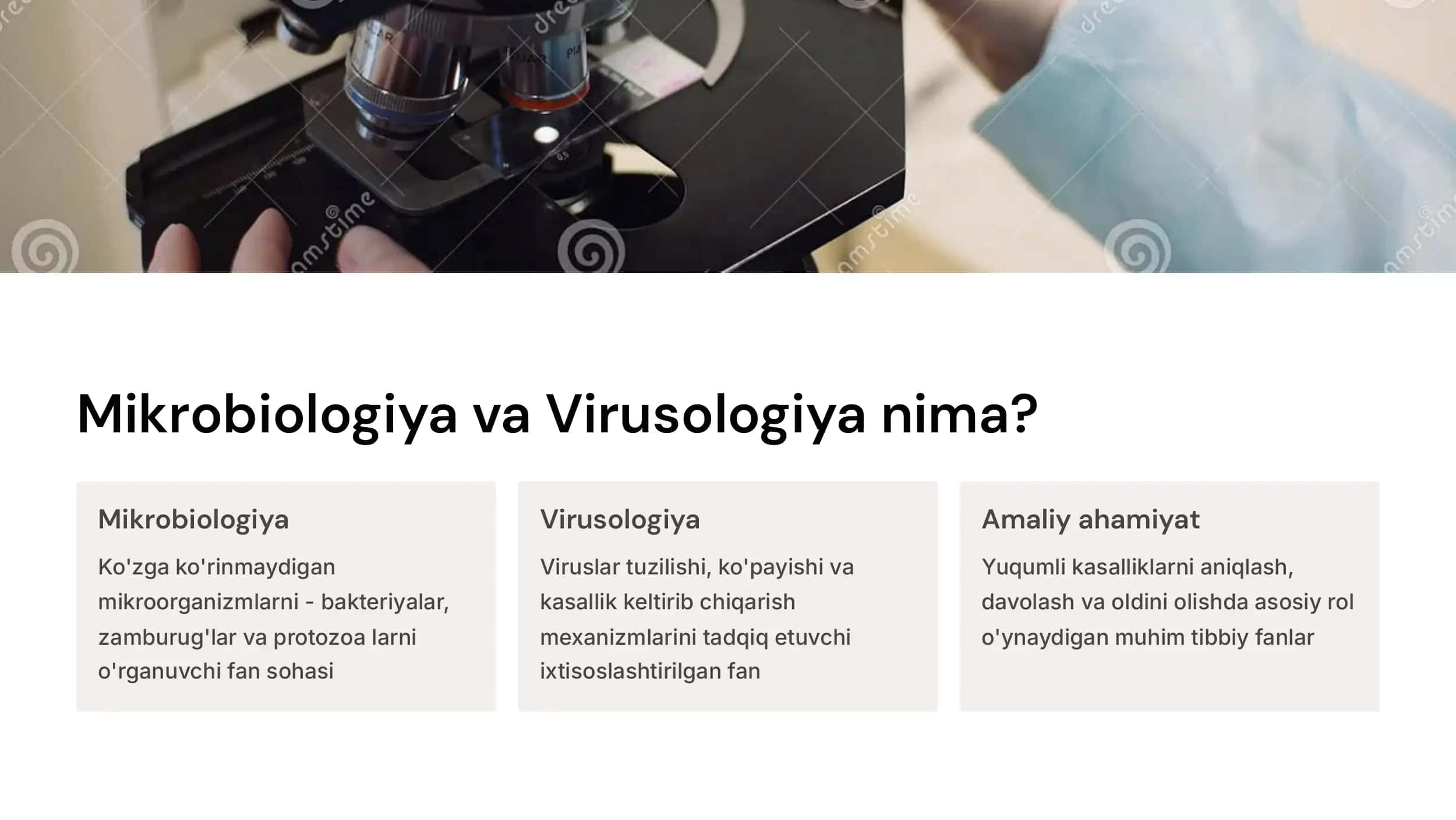 Mikrobiologik,  virusologik  laboratoriyalar va  ularni jihozlanishi. Laboratoriyalarda  ishlash tartibi va  qoidalari.  Bakteriyalarni  morfologiyasi. Ularning  tekshirish usullari. 3