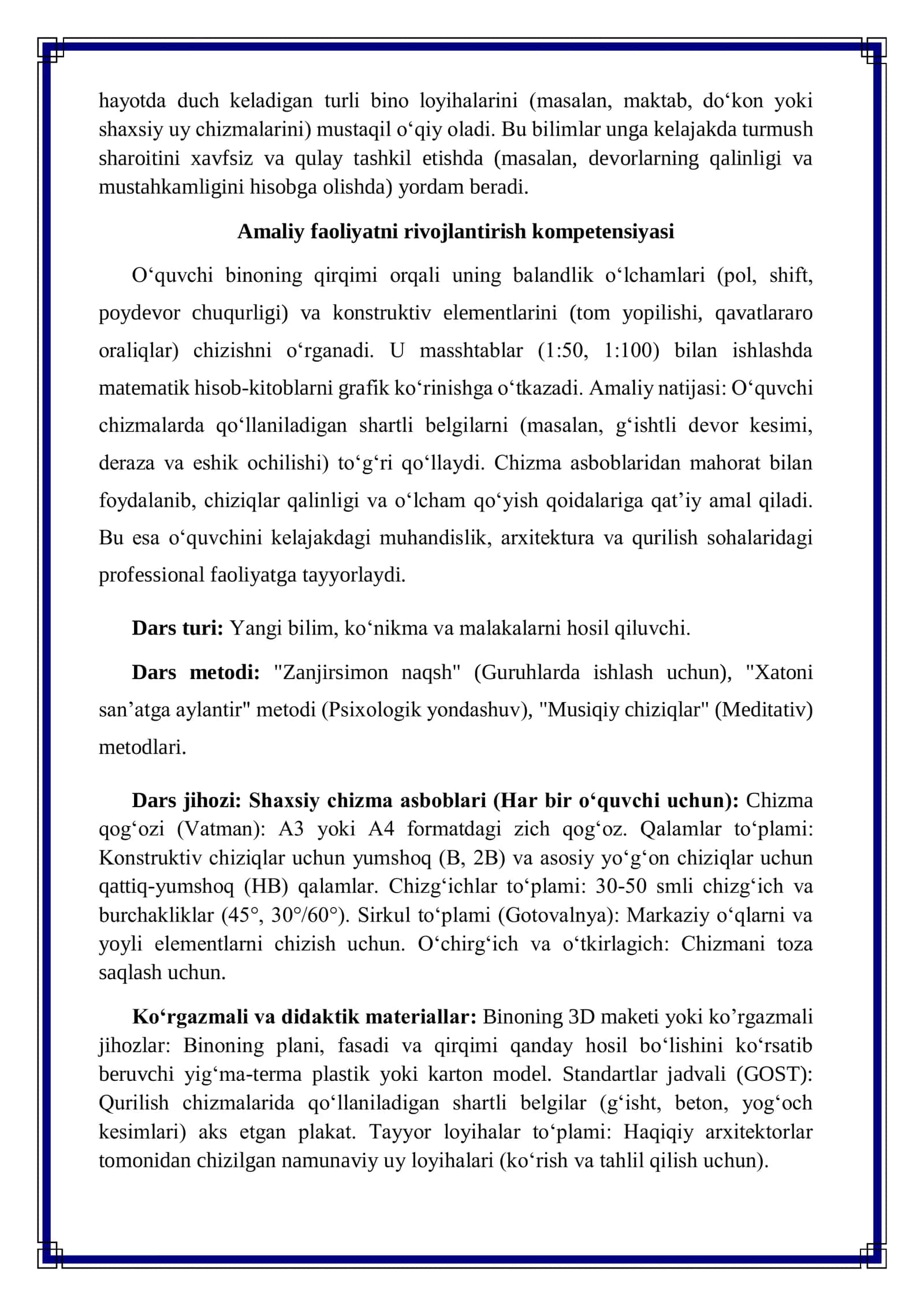 Qurilish chizmalari. Binoning plani, qirqimi va fasadi 3