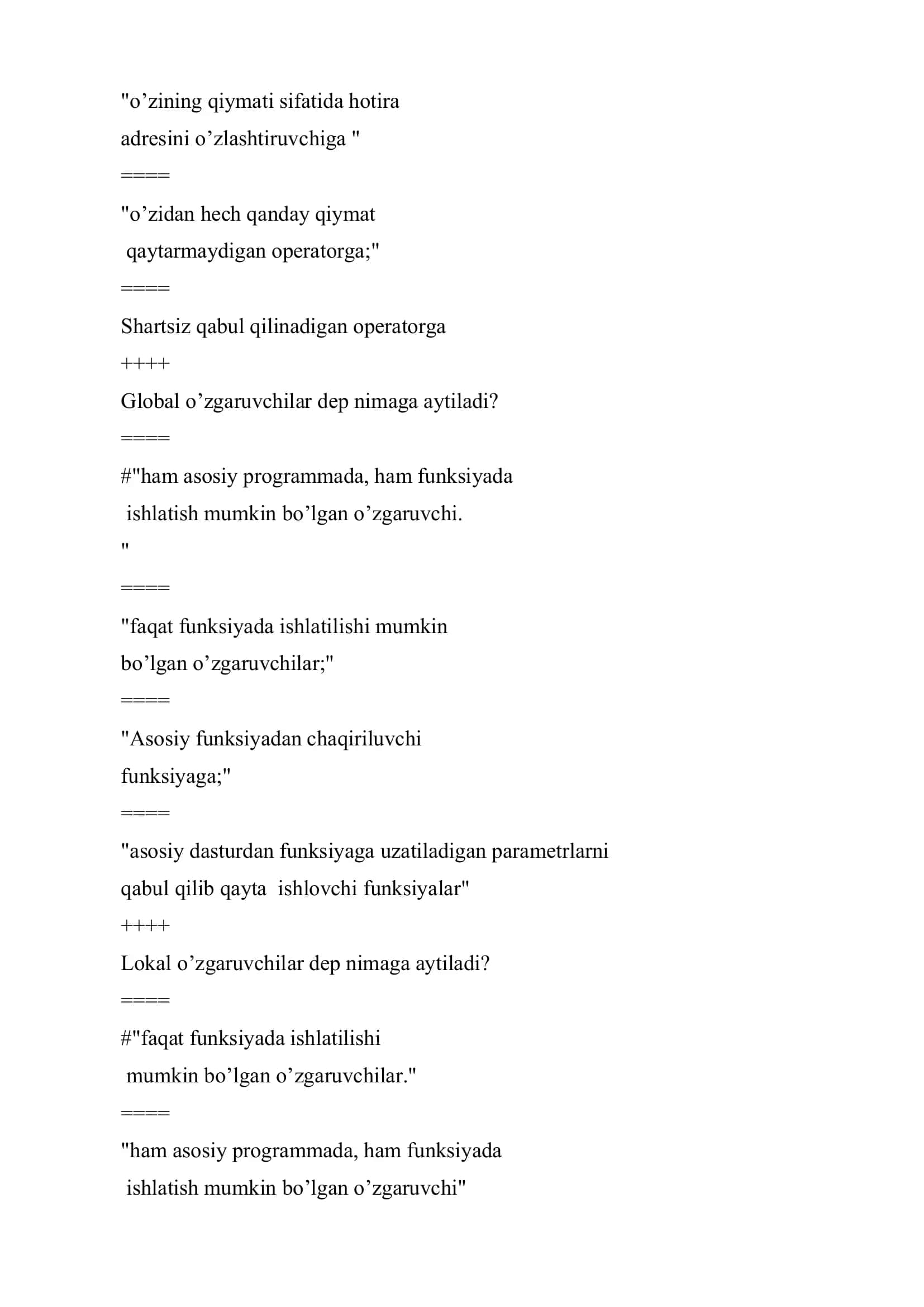 Ma'lumotlar tuzilmasi test savollari javoblari 3