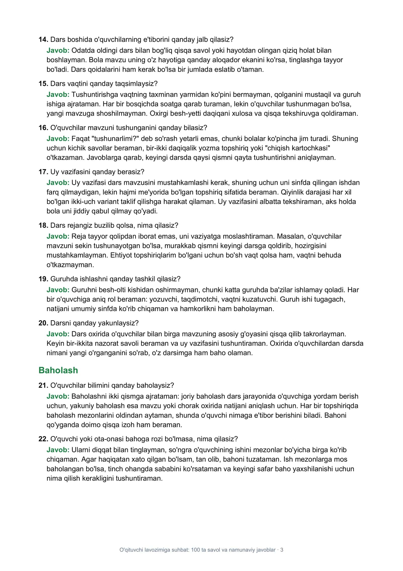 O'qituvchi lavozimiga suhbat: 100 ta savol va namunaviy javoblar 3