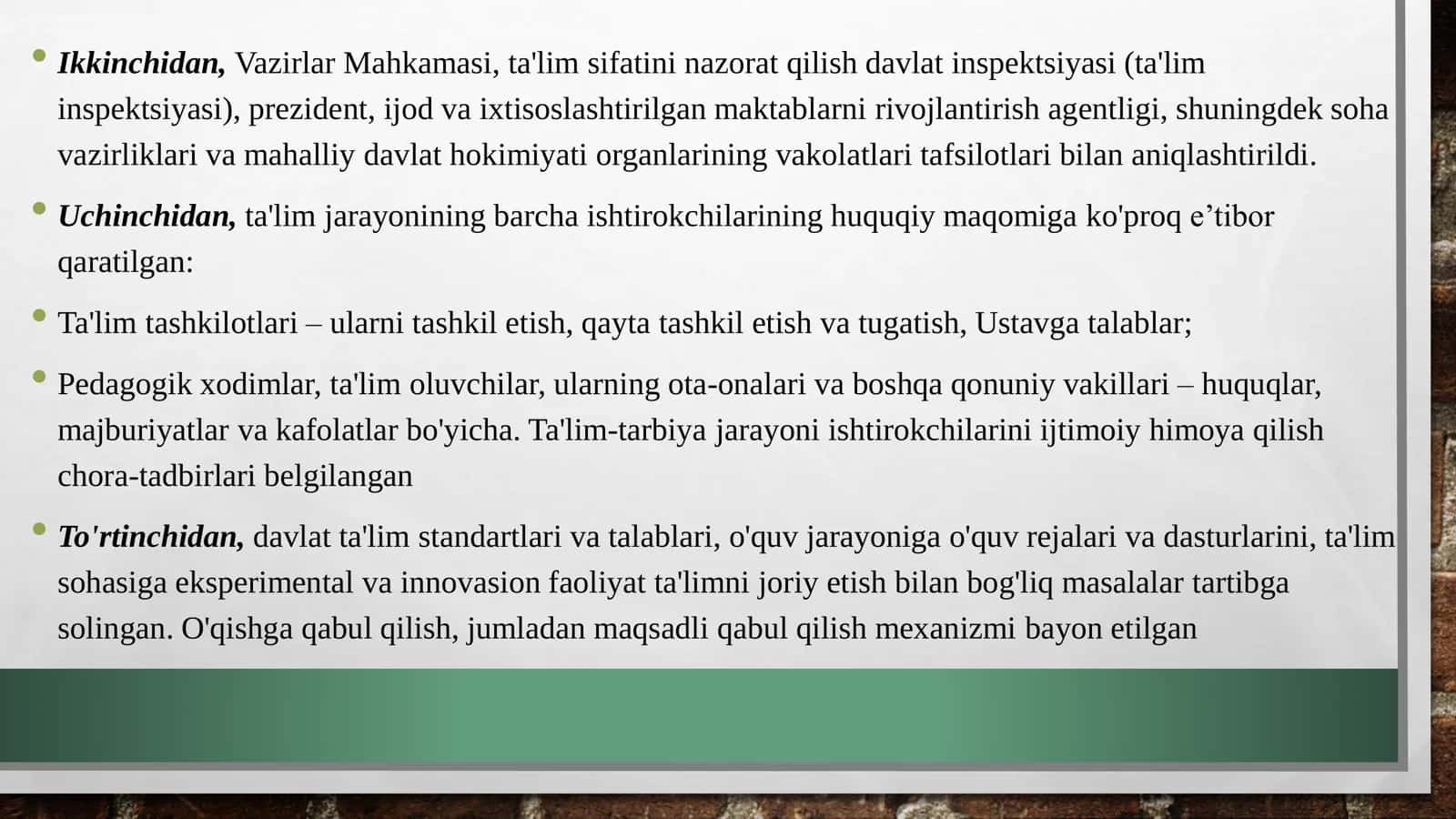 O'ZBEKISTON RESPUBLIKASIDA TA'LIM SOHASIDA AMALGA OSHIRILGAN ISLOHOTLAR 3