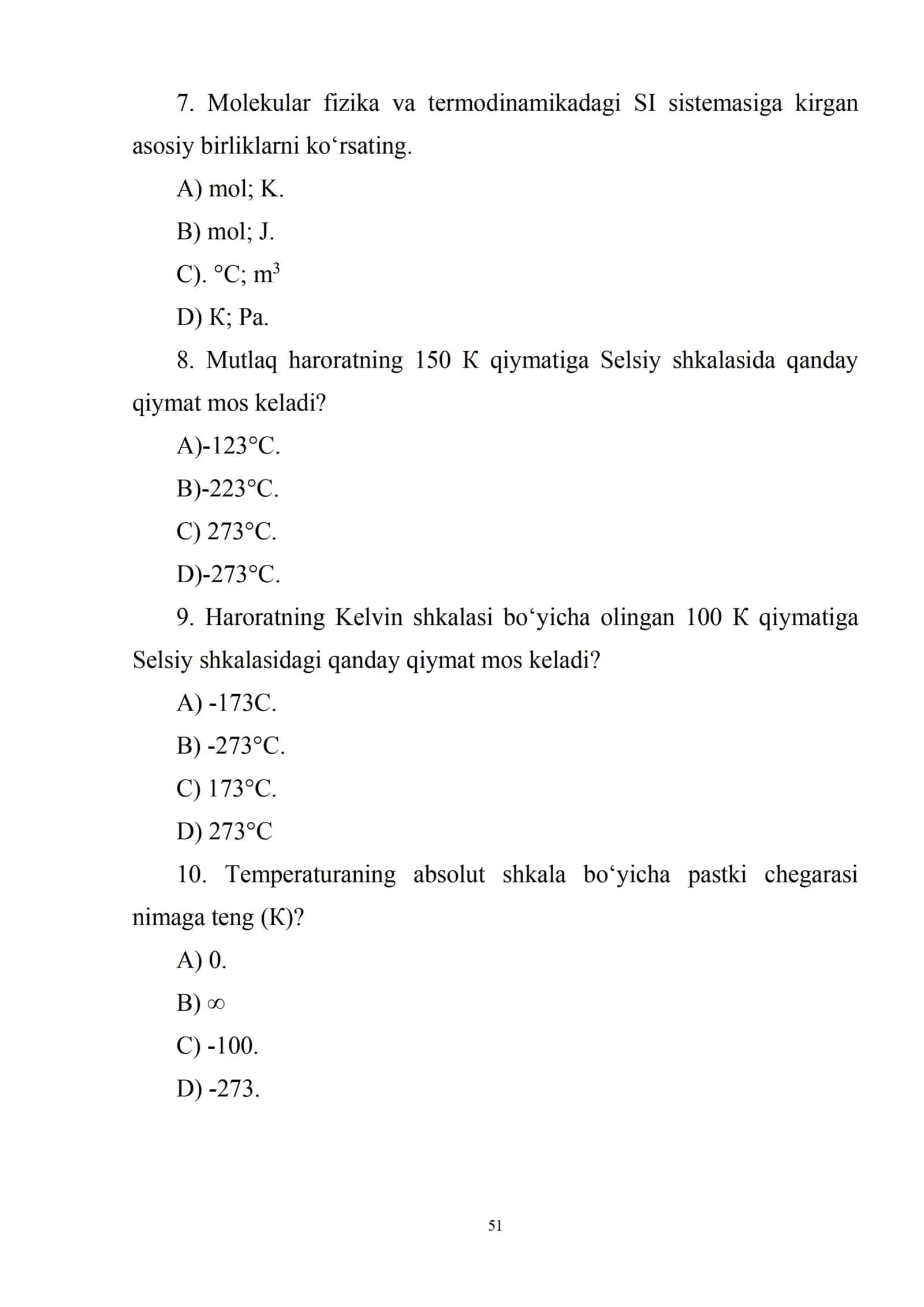Fizika fanidan (amaliy testlar" Molekulyar bo'limidan " 3