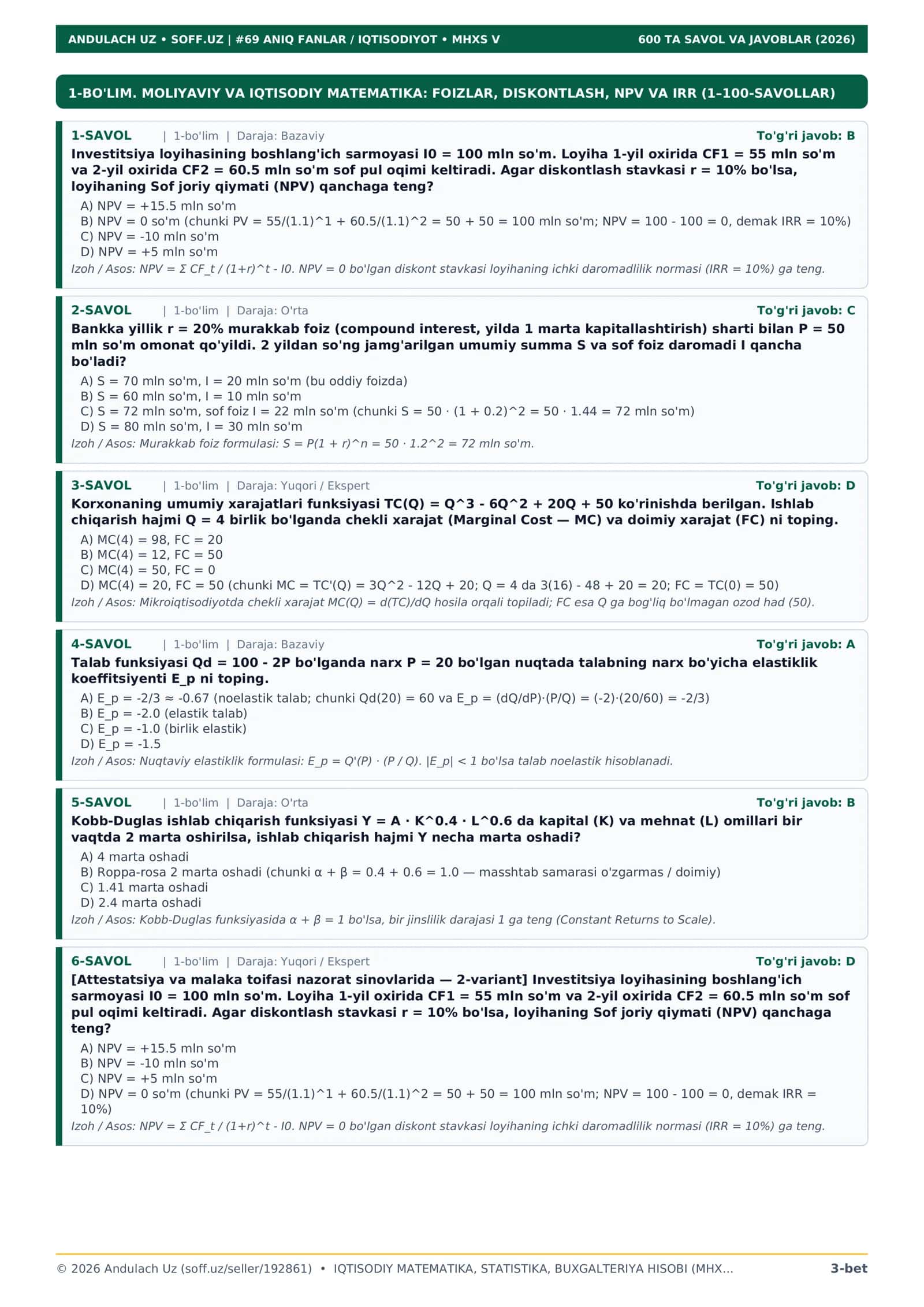 IQTISODIY MATEMATIKA, STATISTIKA, BUXGALTERIYA HISOBI (MHXS / IFRS) VA MOLIYAVIY TAHLIL 3