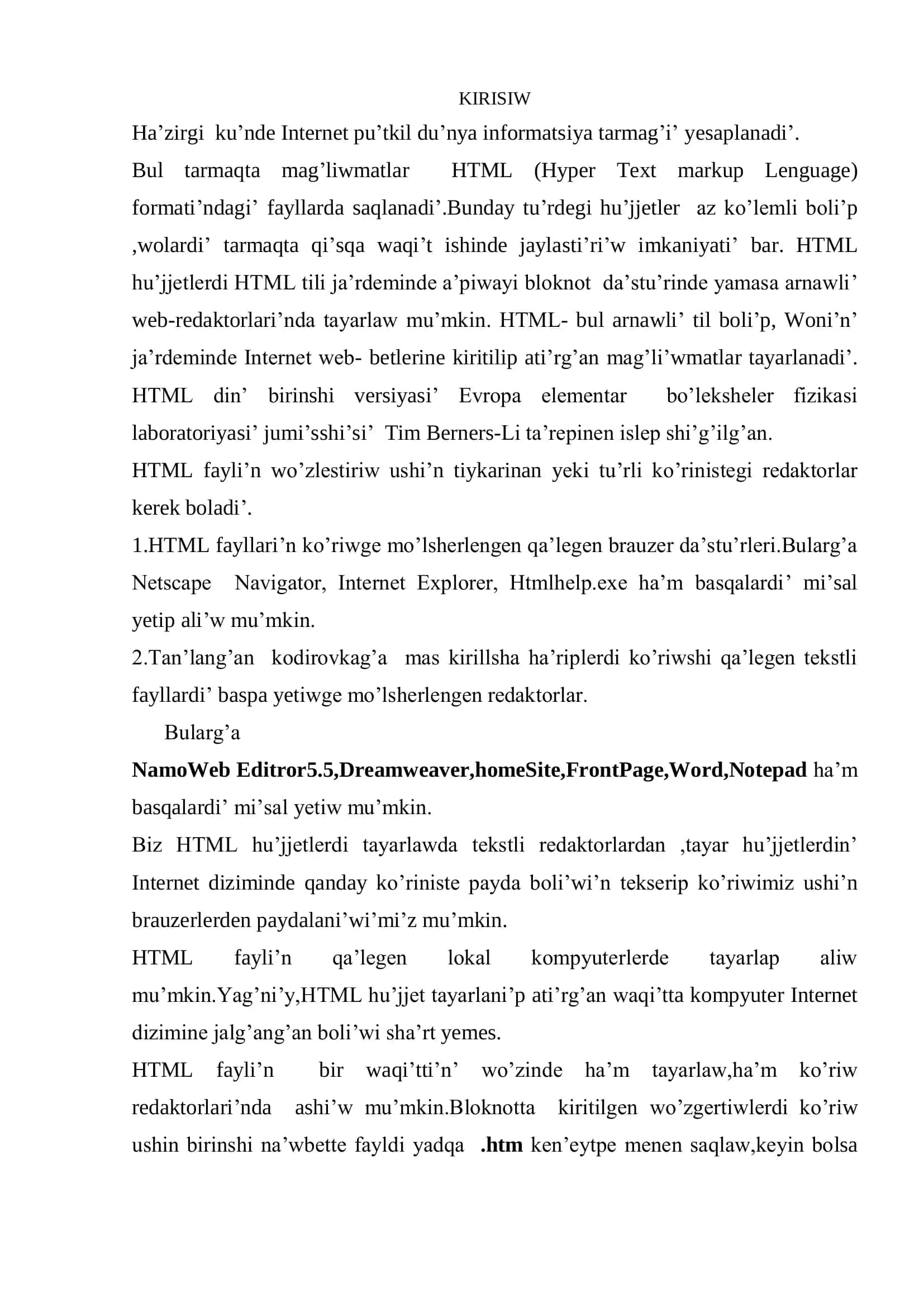 HTML TILI HAQQINDA TU’SINIK 3