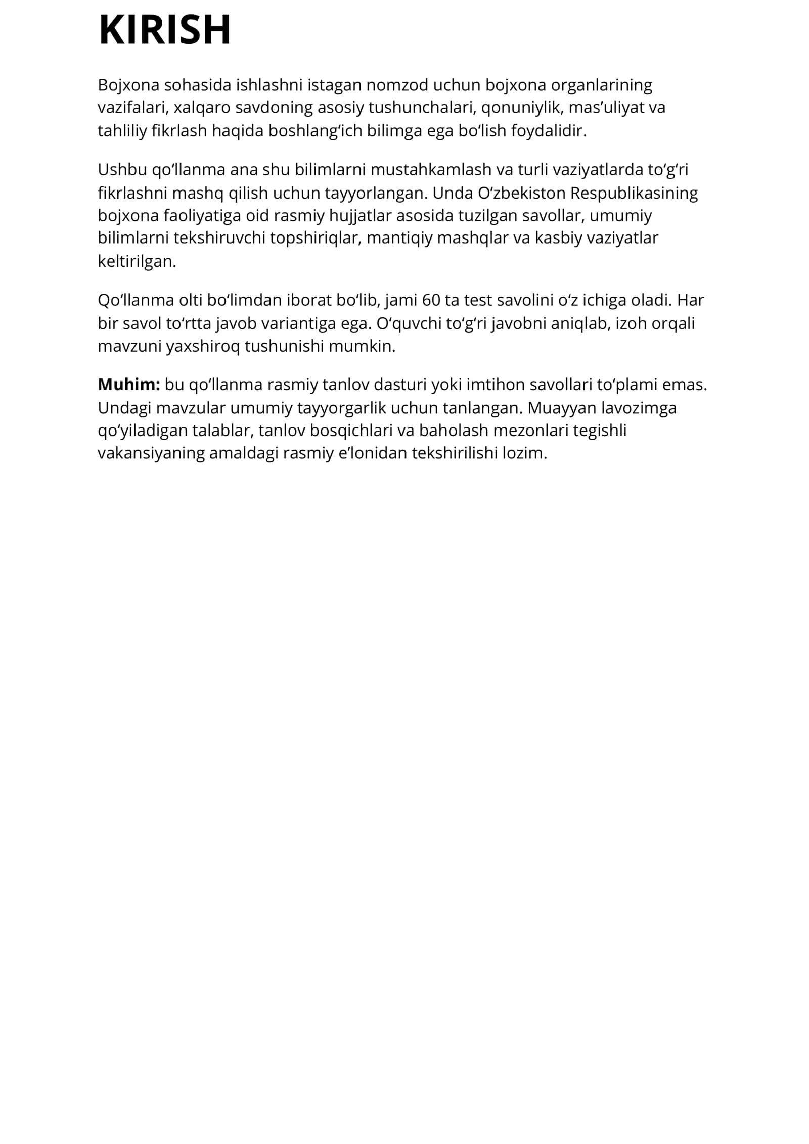 Bojxona qo‘mitasiga ishga kirishga tayyorgarlik - 60 ta savol-javob va testlar 3