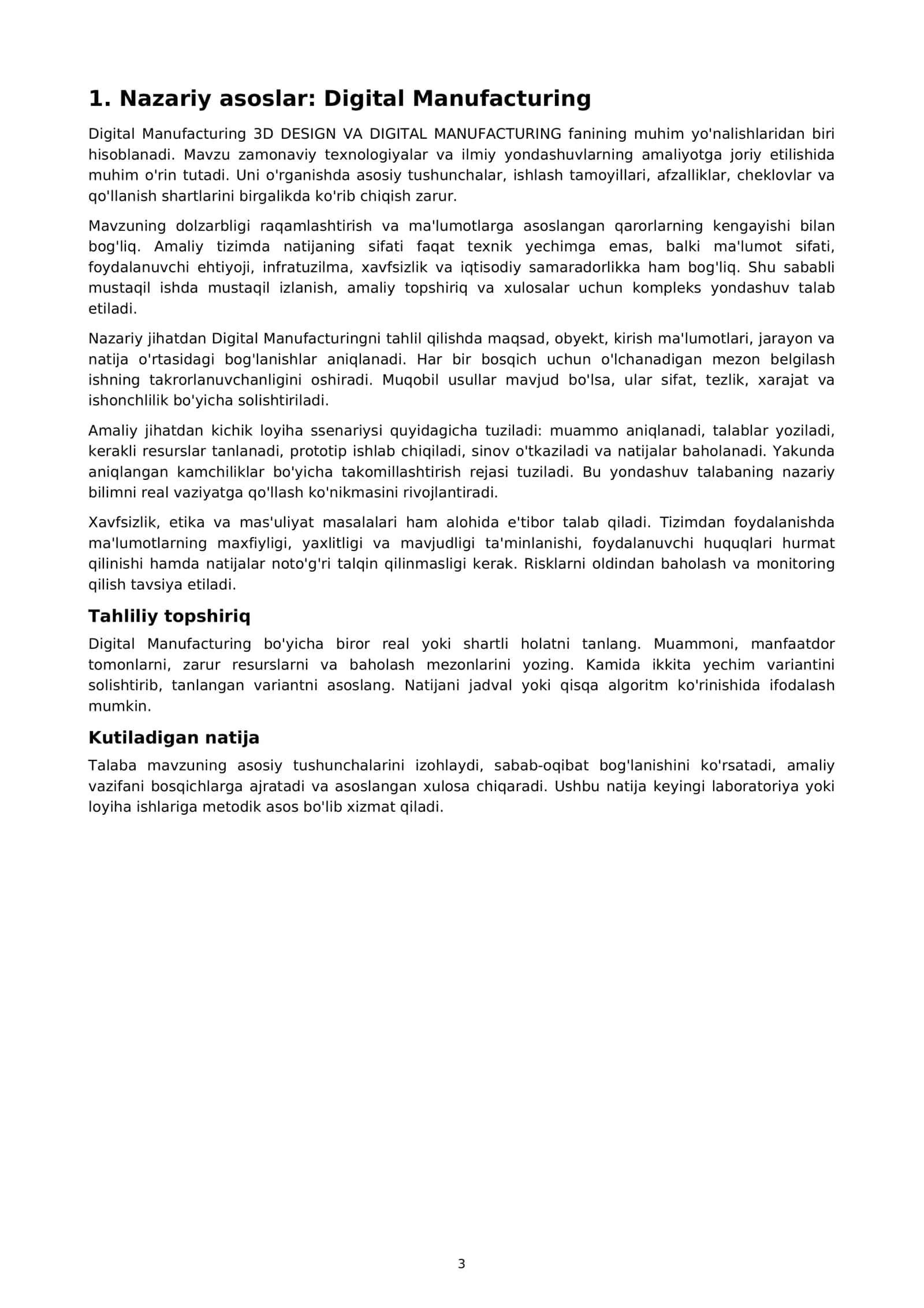 MUSTAQIL ISH: Digital Manufacturing 3