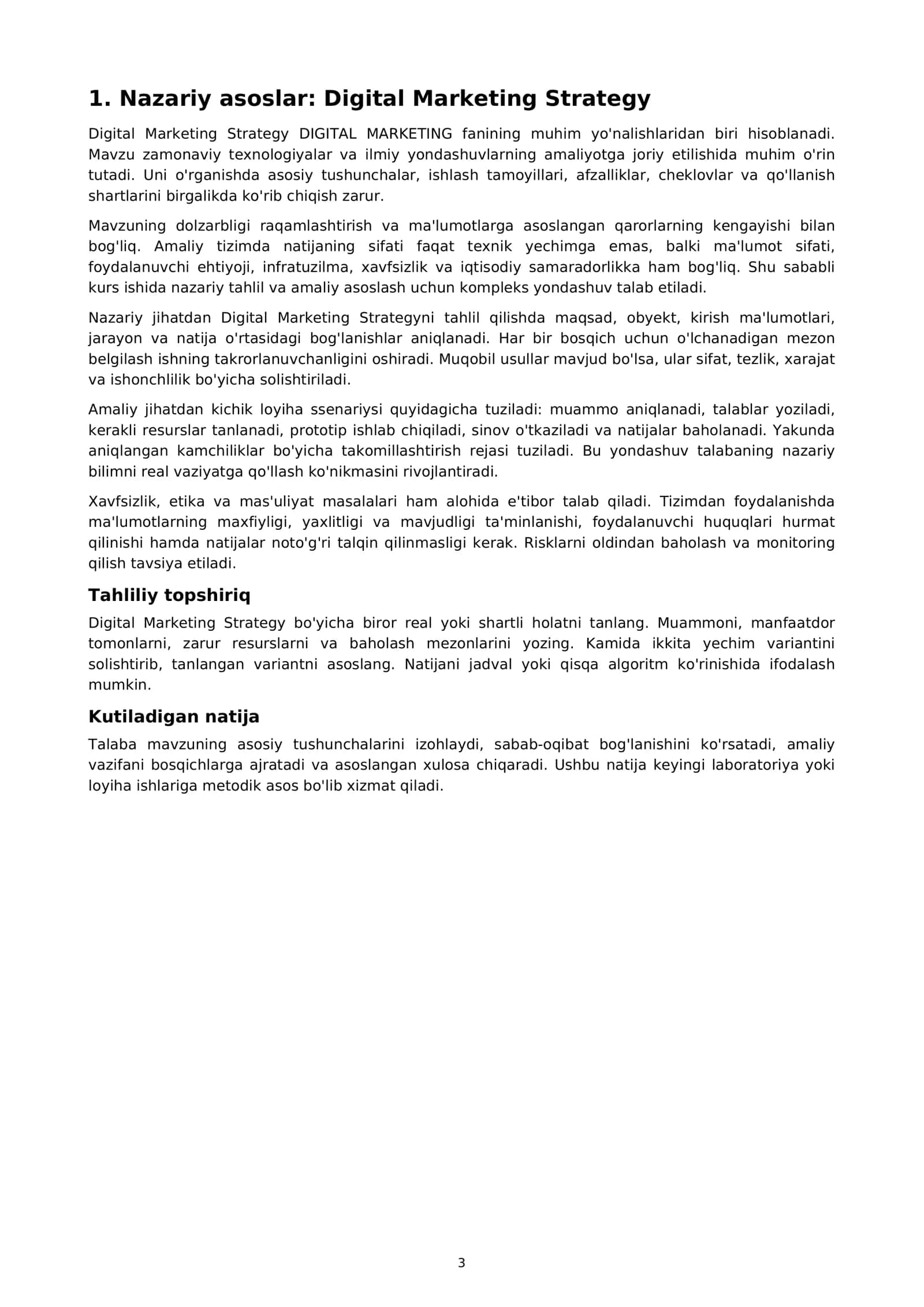 OLIY TA'LIM FANLARI DIGITAL MARKETING KURS ISHI 3
