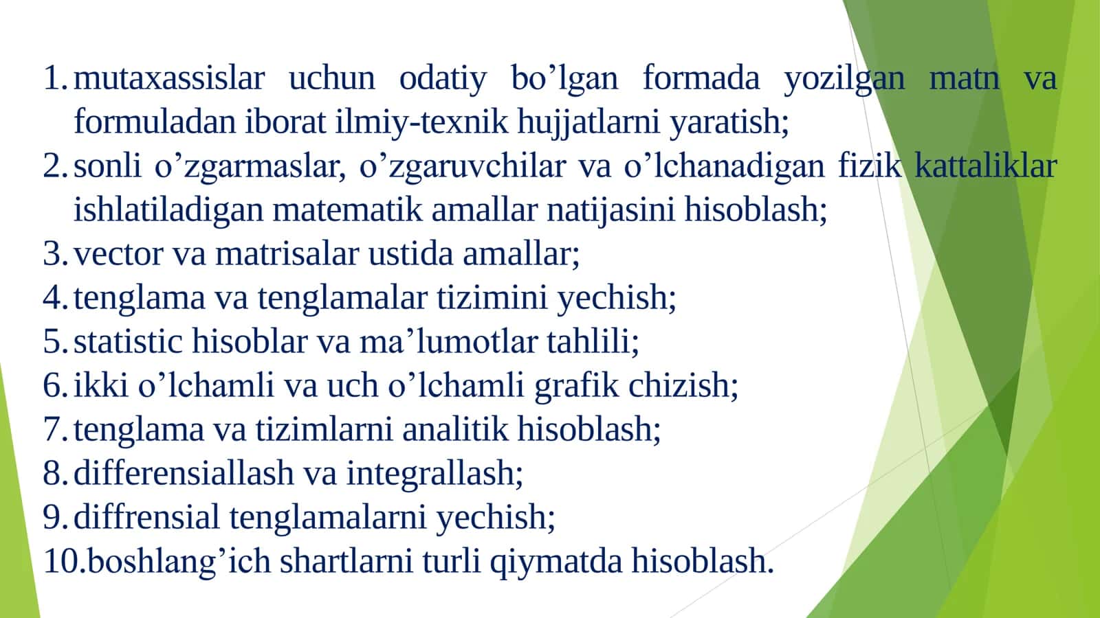 Matematik modellashtirish, sonli taxlil usullari 3