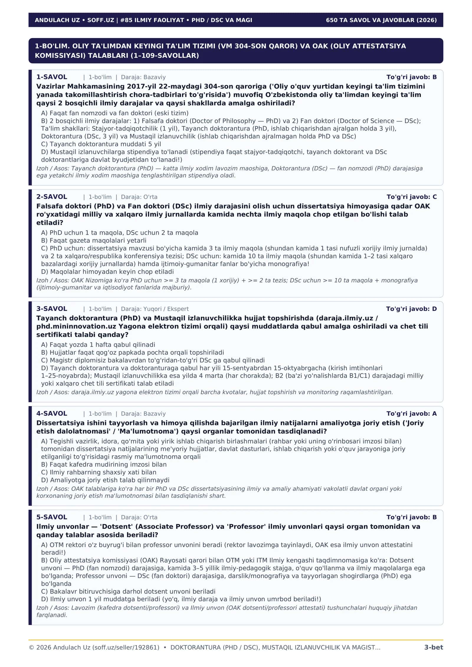 DOKTORANTURA (PHD / DSC), MUSTAQIL IZLANUVCHILIK VA MAGISTRATURA 3
