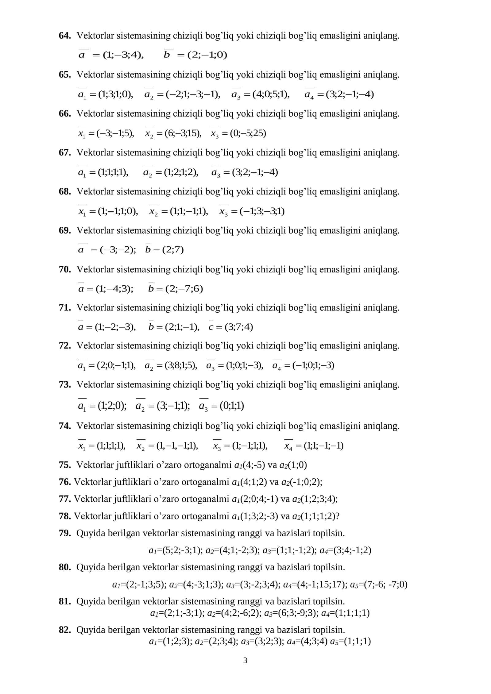 ALGEBRA VA SONLAR NAZARIYASI FANIDAN YAKUNIY NAZORAT SAVOLLARI 3
