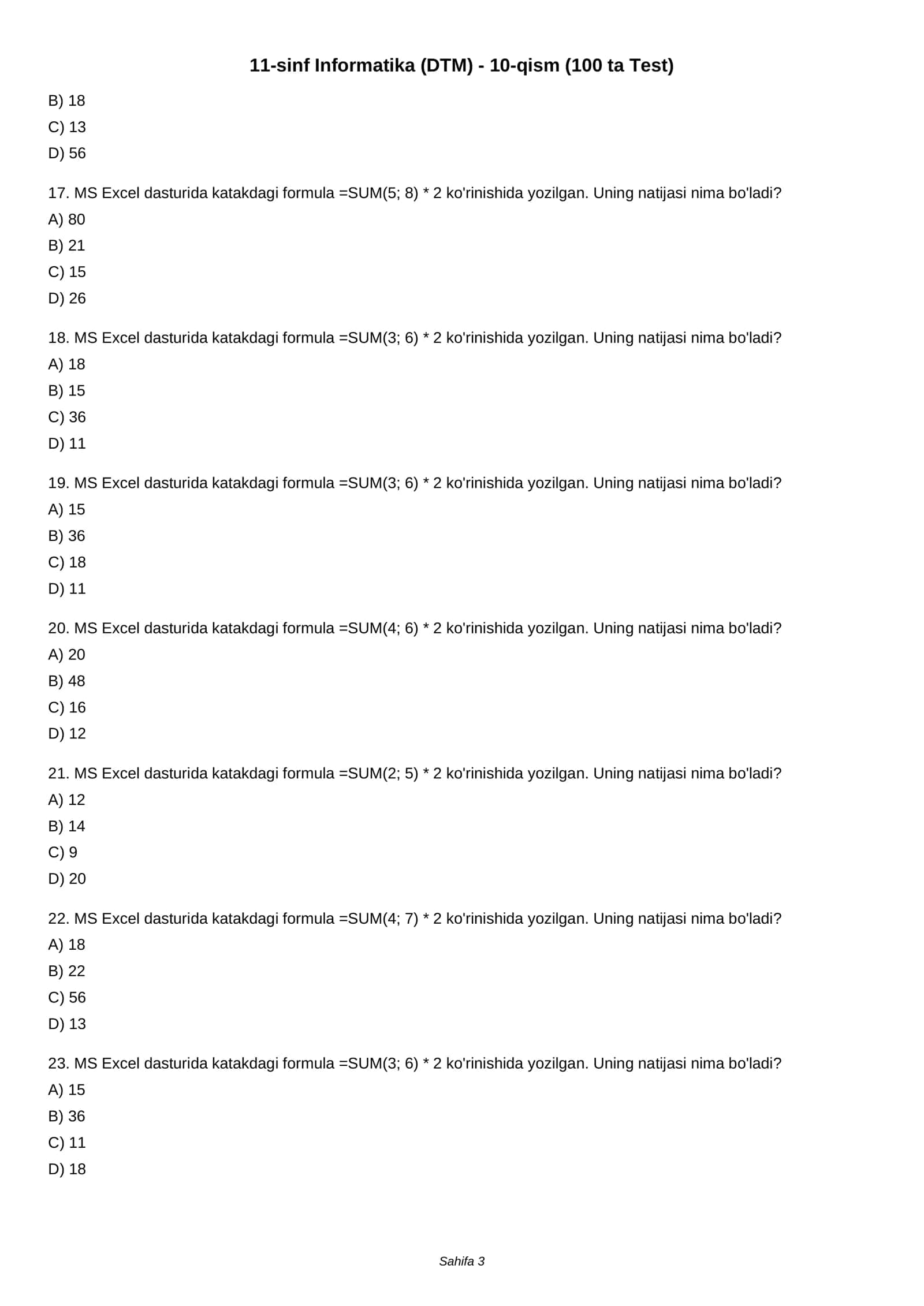 11-sinf Informatika (DTM) - 10-qism (100 ta Test) 3