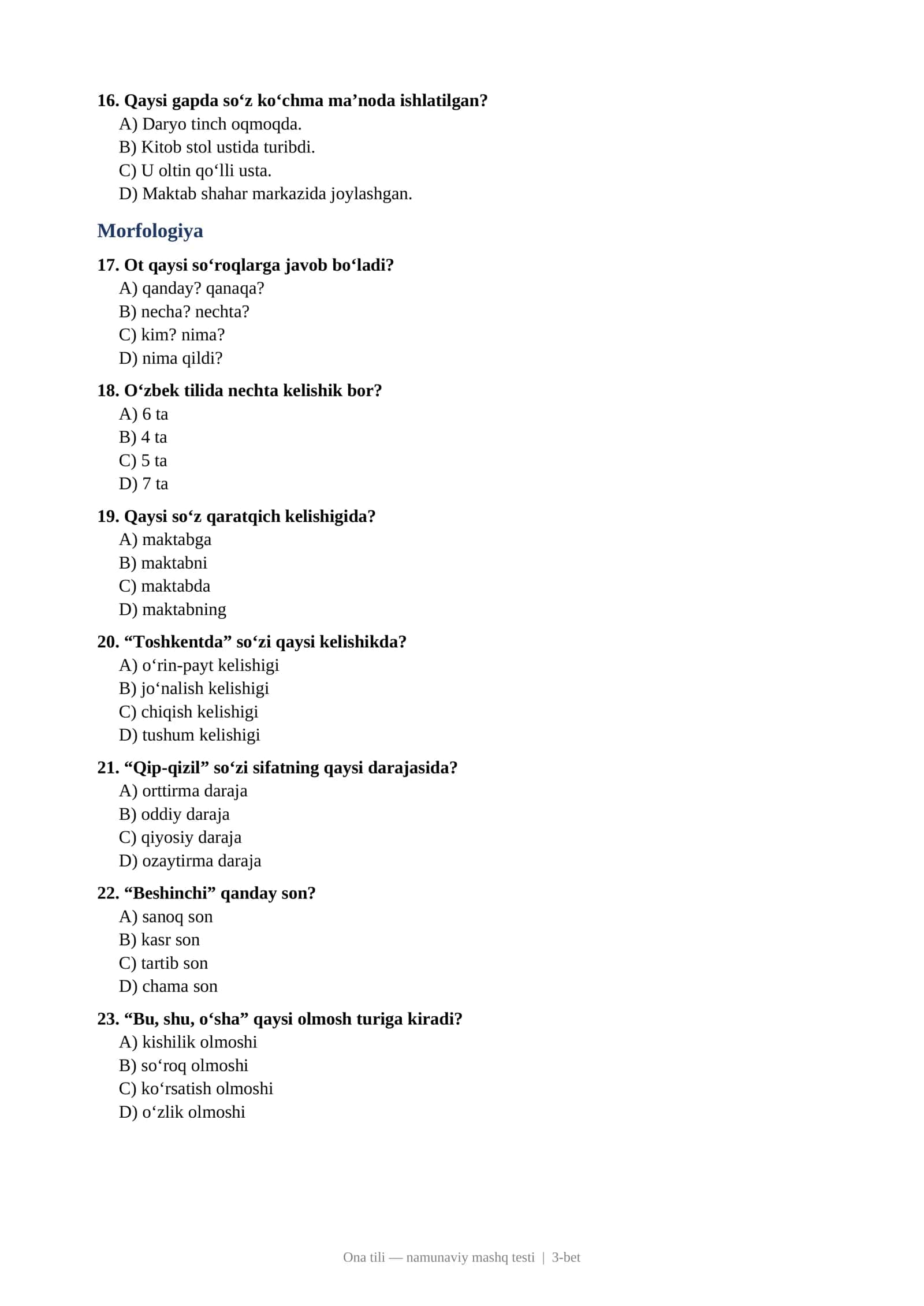 Ona tili test 3