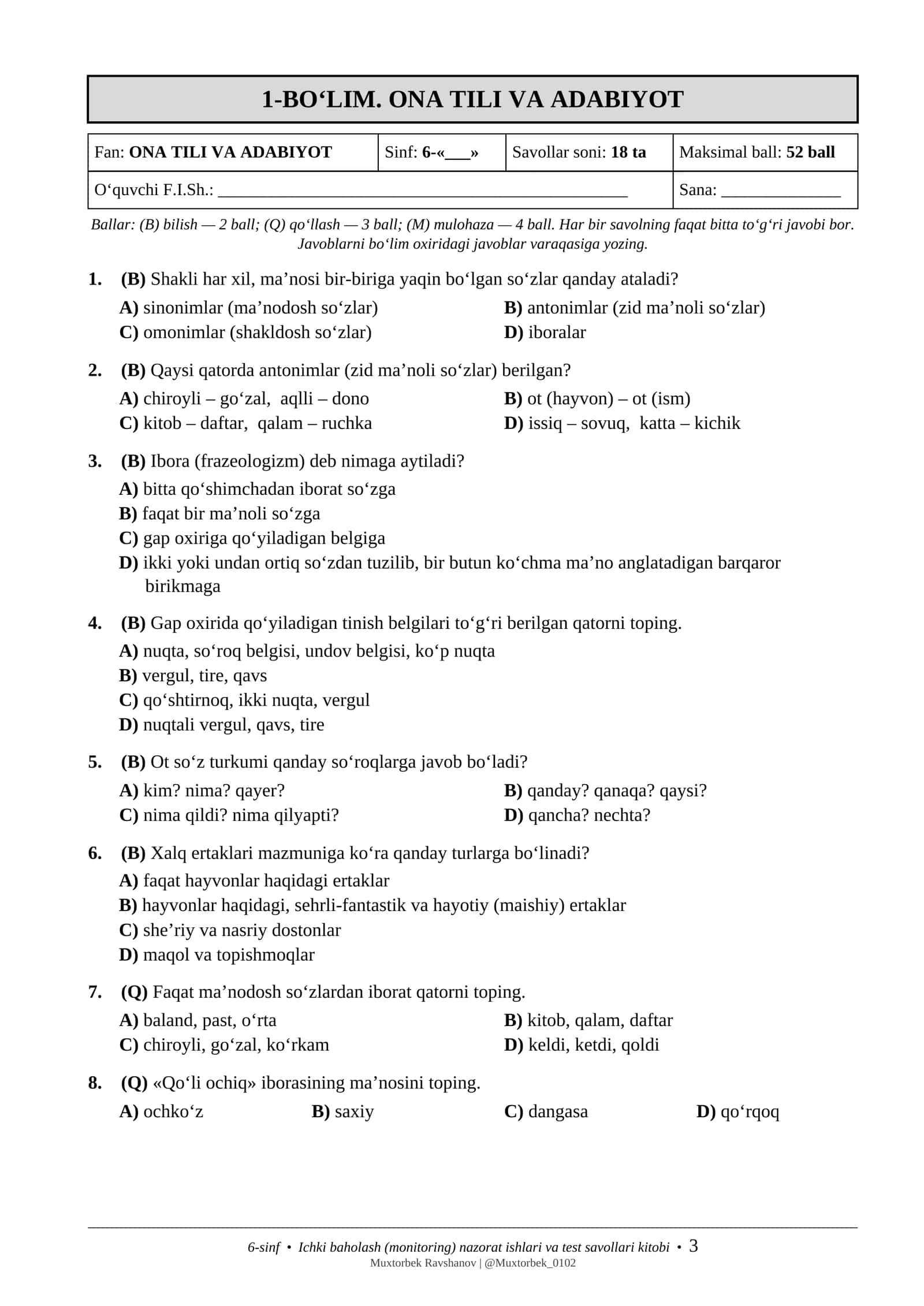 NAZORAT ISHLARI VA TEST SAVOLLARI KITOBI 3