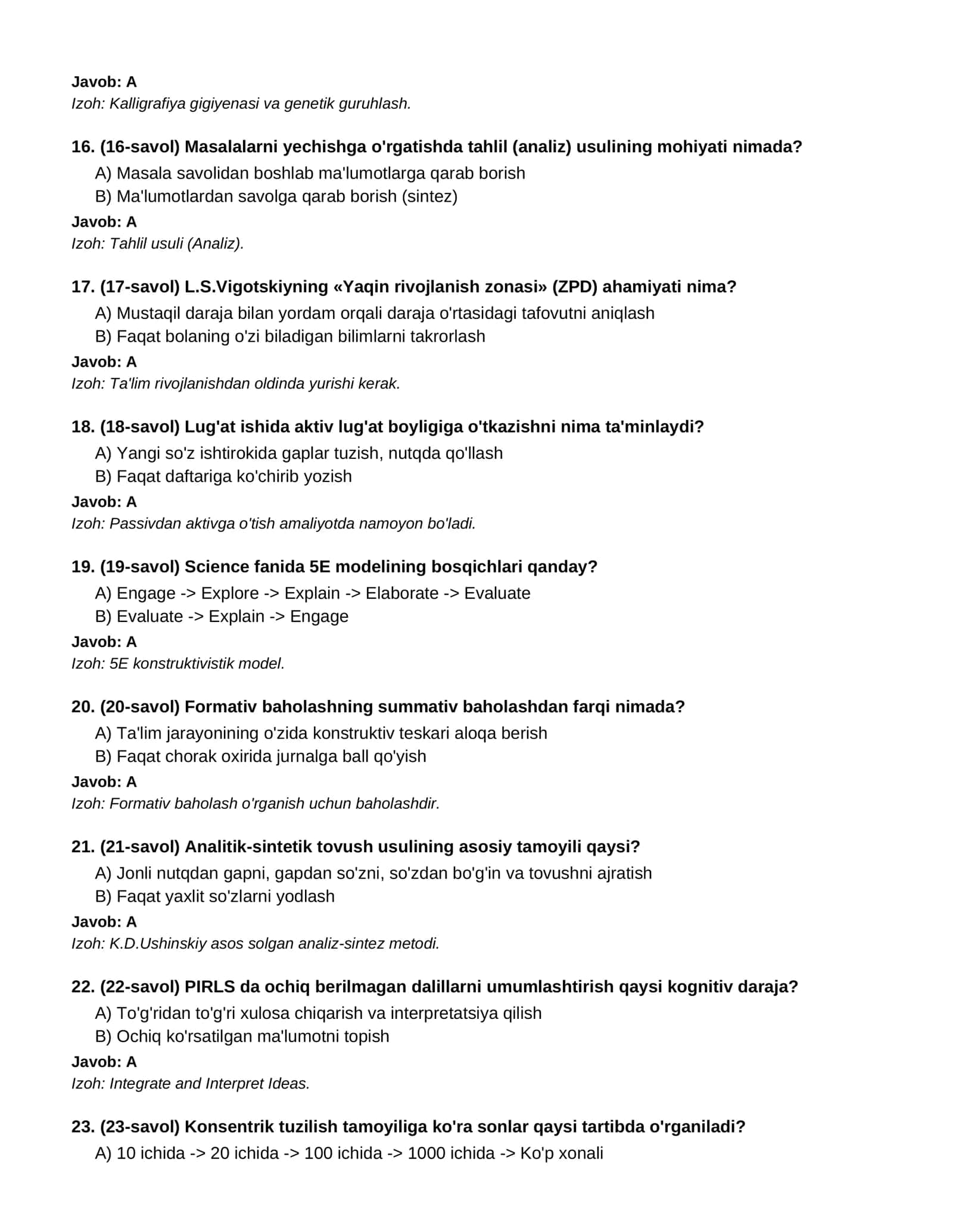 BOSHLANG'ICH TA'LIM METODIKASI - 1-QISM (100 TA TEST) 3