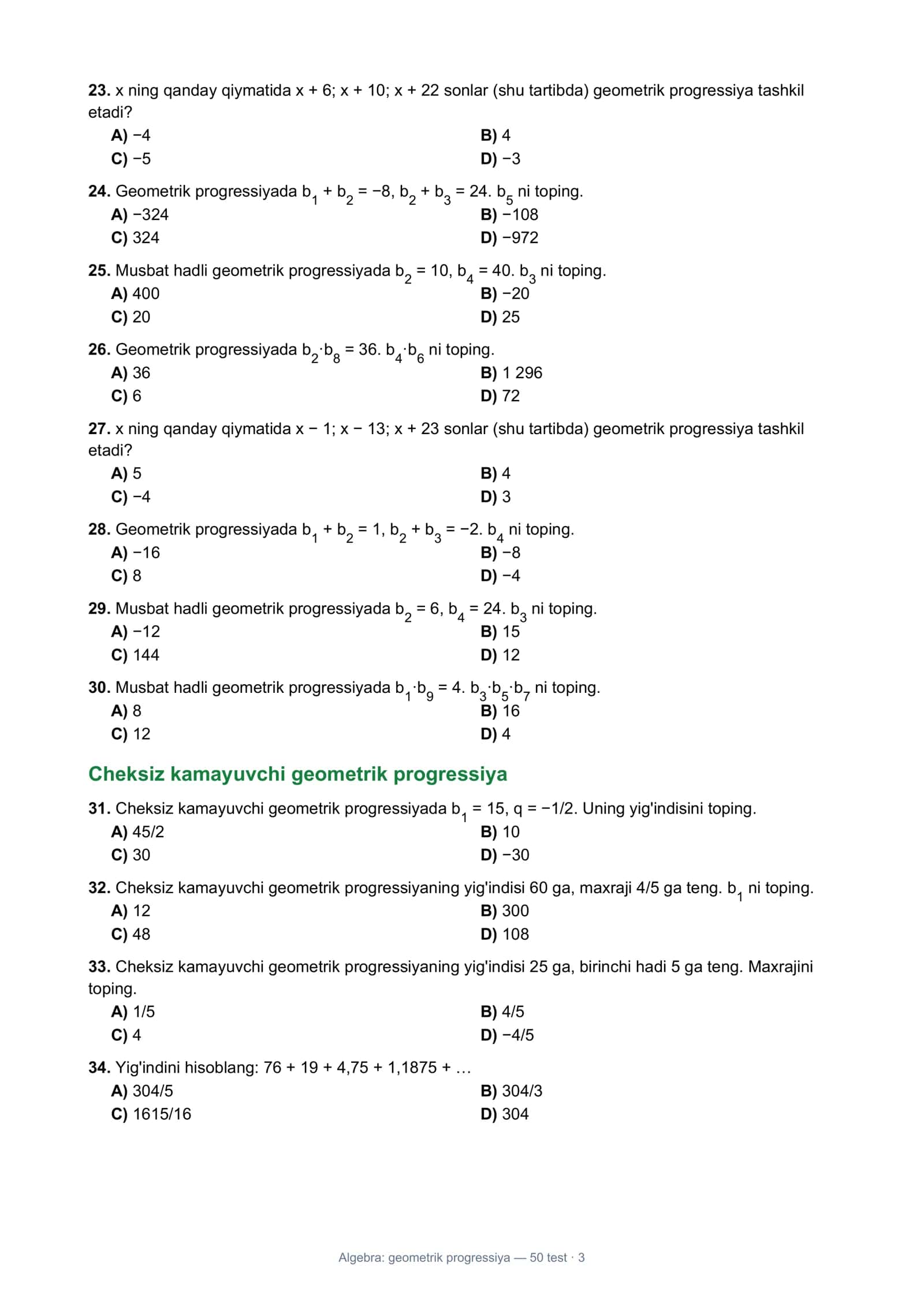 Algebra: Geometrik progressiya 3