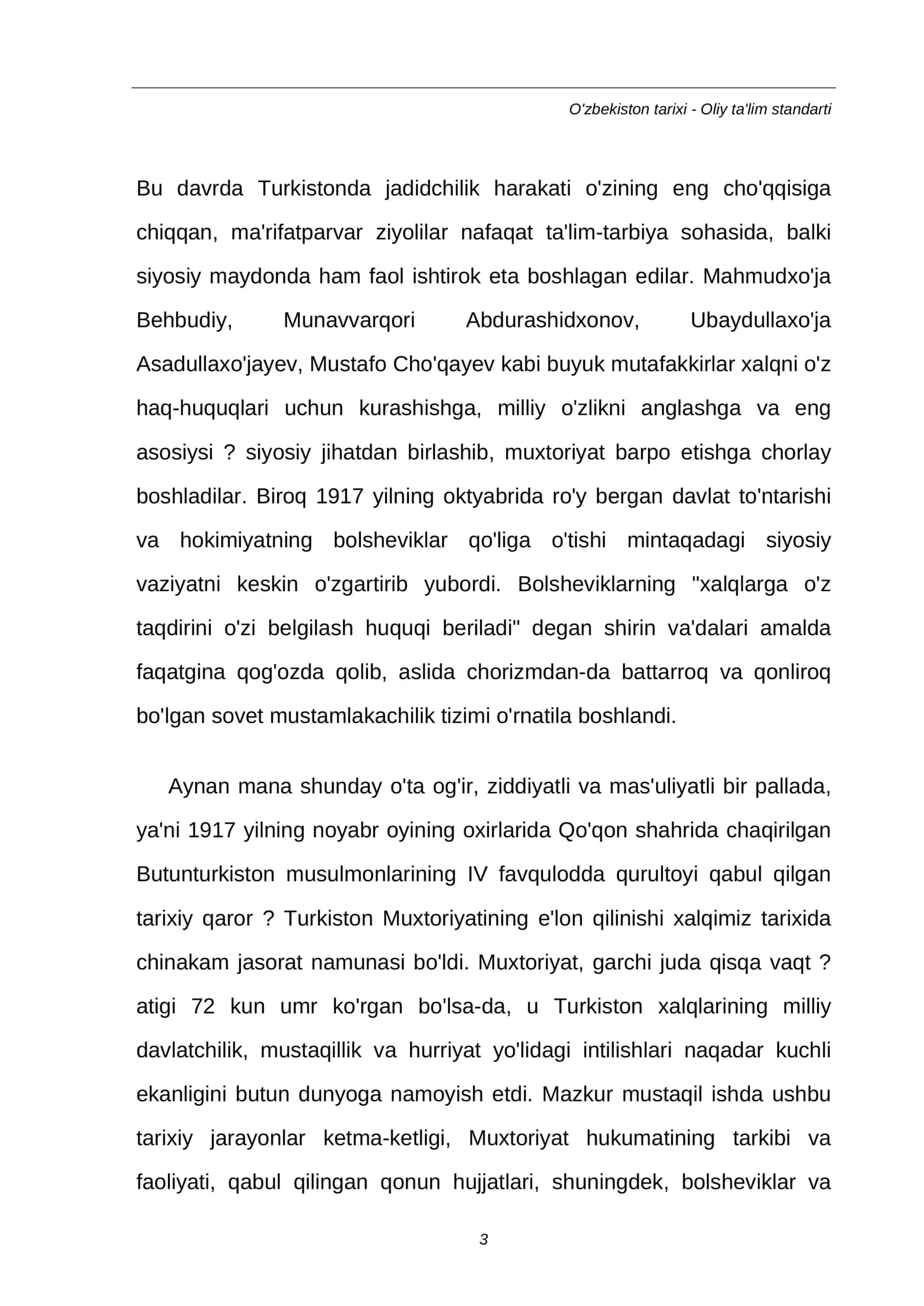 MUSTAQIL ISH: Turkiston muxtoriyati: tashkil topishi va fojiali taqdiri 3