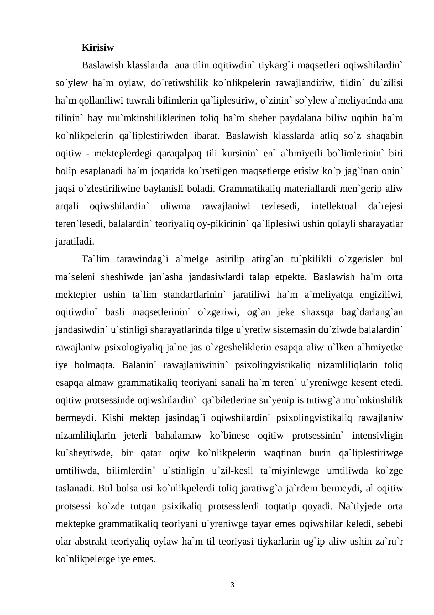 BASLAWISH KLASLARDA SO`Z SHAQABIN U`YRENIW METODIKASI 3