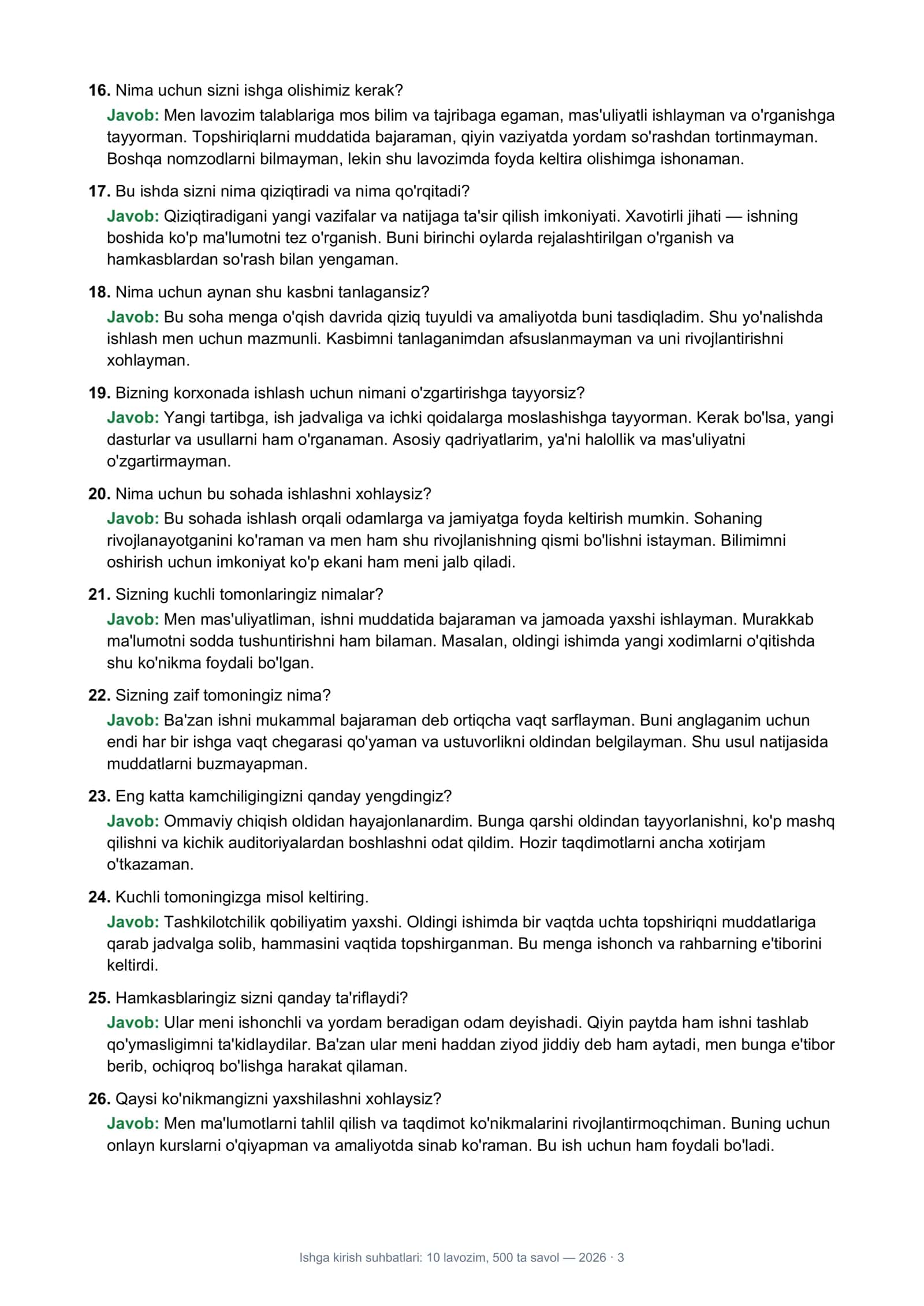 Ishga kirish suhbatlari: 10 lavozim, 500 ta savol — 2026 3