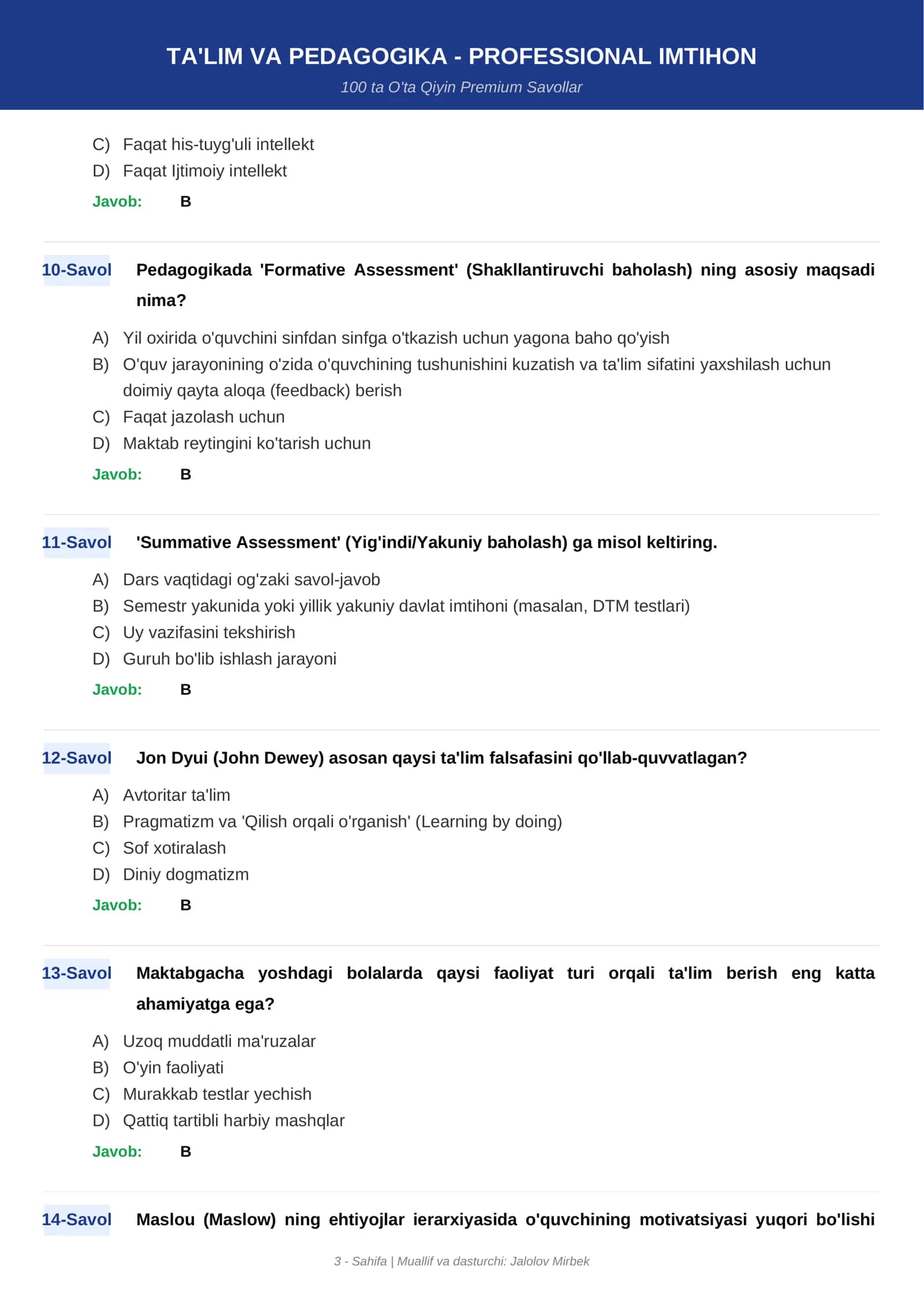 TA'LIM VA PEDAGOGIKA - PROFESSIONAL IMTIHON 3