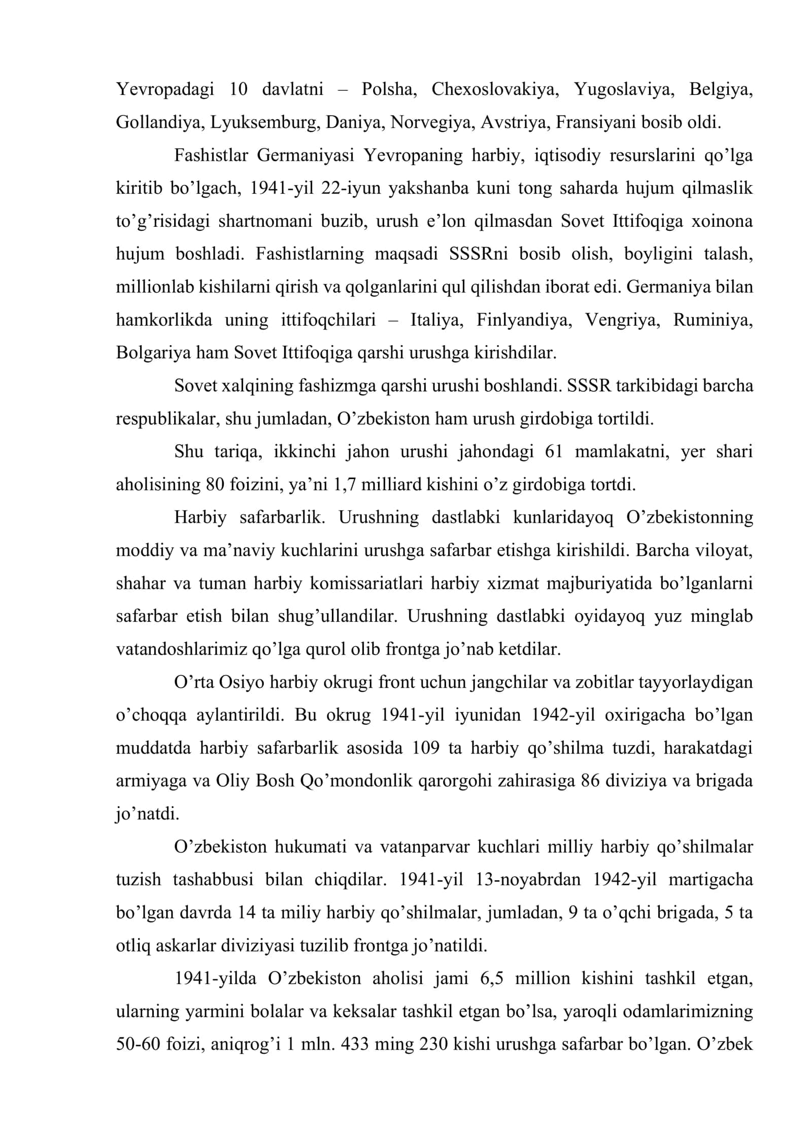 Ikkinchi jahon urushi yillarida o’zbek xalqining fashizm ustidan qozonilgan g’alabaga qo’shgan hissasi 3
