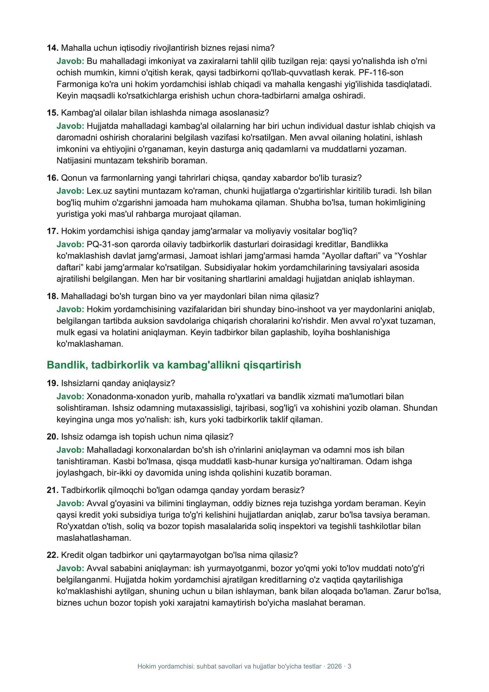 Hokim yordamchisi: suhbat savollari va javoblari 3