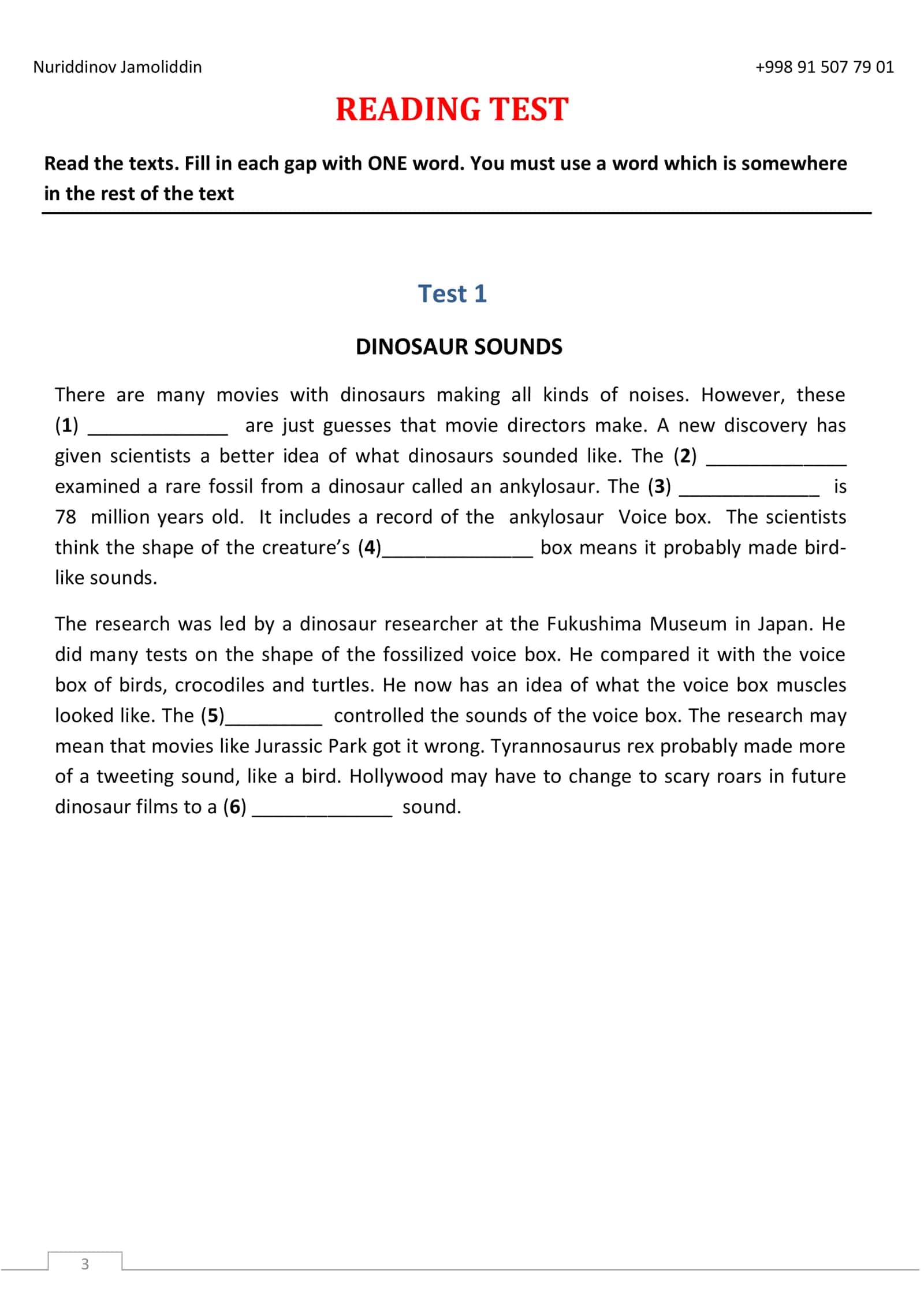 Reading and Listening Test Materials 3