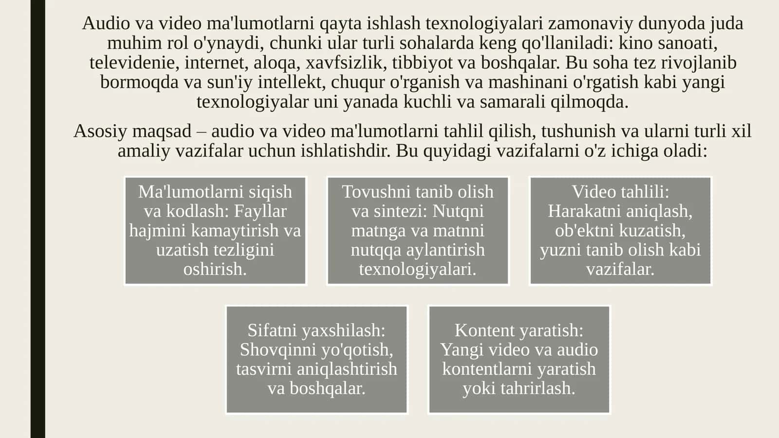 AUDIO VA VIDEO MA'LUMOTLARNI QAYTA ISHLASH TEXNOLOGIYALARI 3