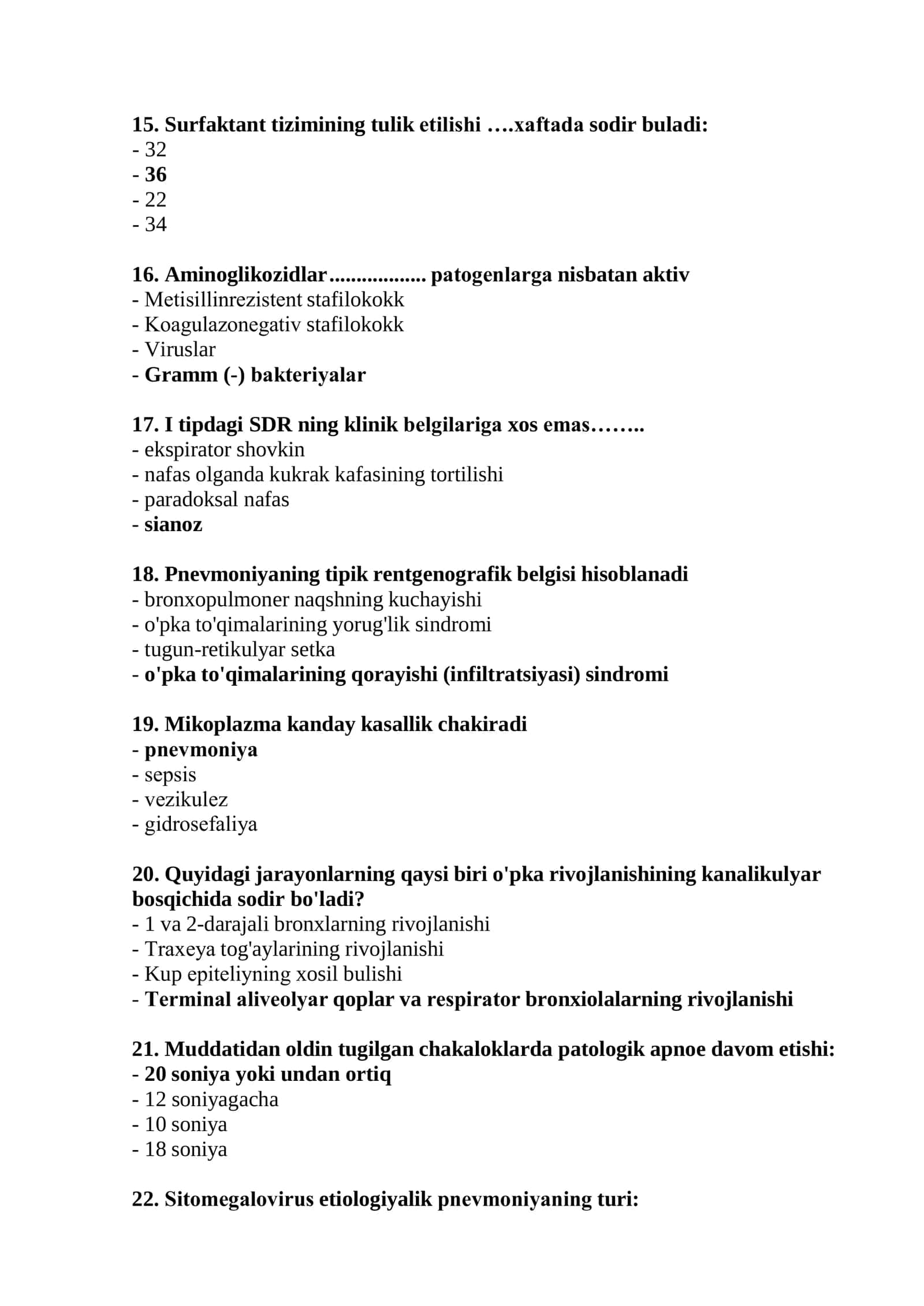 Argos test savollari javoblari bilan. Neonatologiya 3