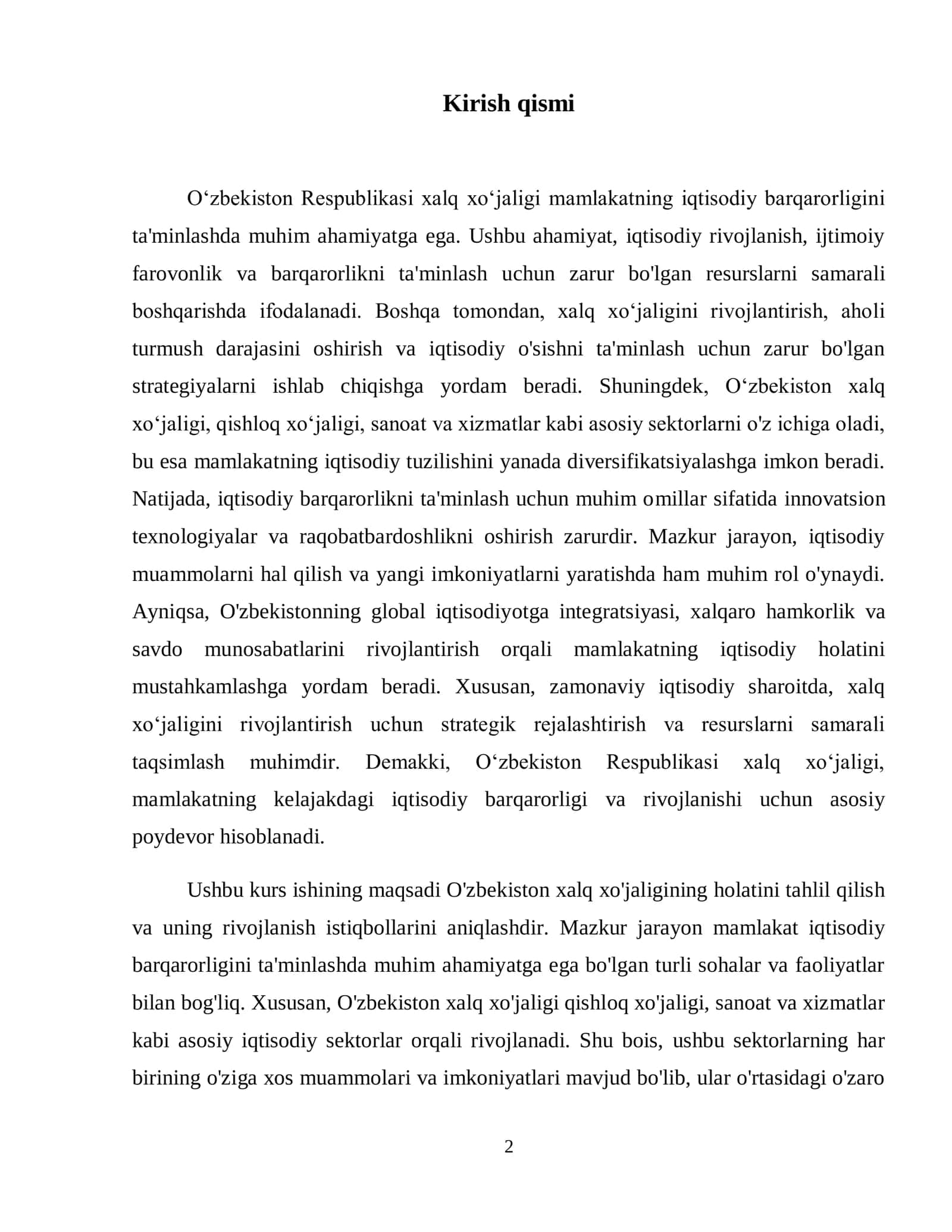 Oʻzbekiston Respublikasi xalq xoʻjaligi kurs ishi 3