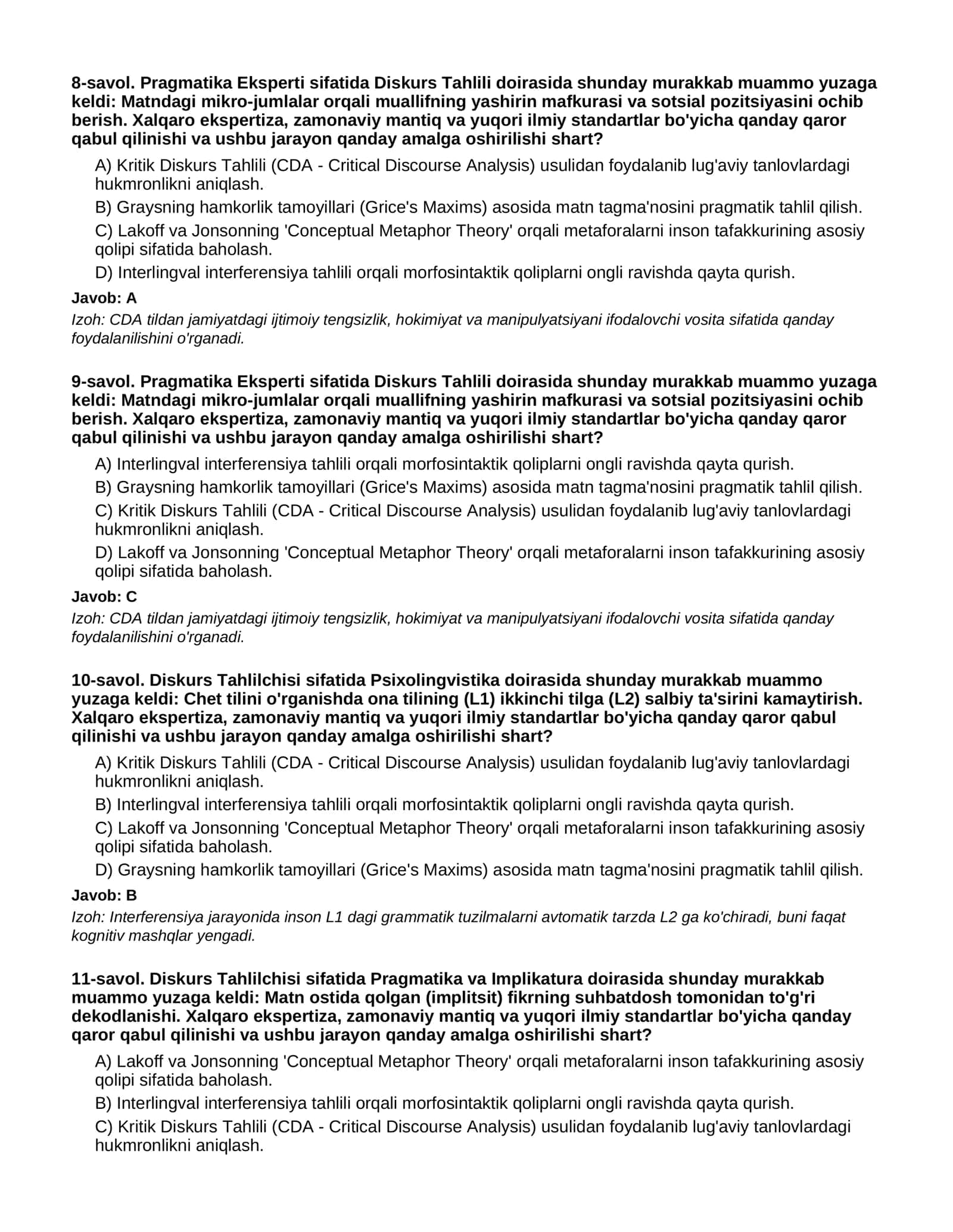 XORIJIY TILLAR (IELTS/TOEFL) - 3-QISM (O'TA QIYIN) 3