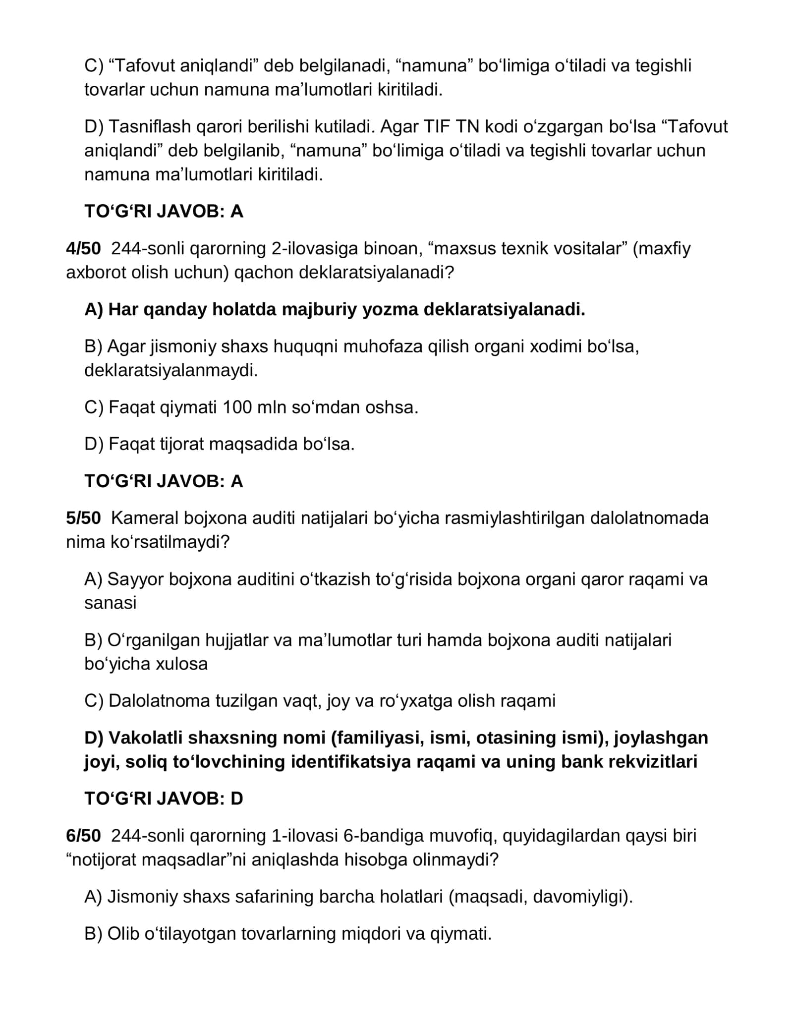 Bojxona toifa test savollari va javoblari — 150 ta. TO'PLAMI.pdf 3