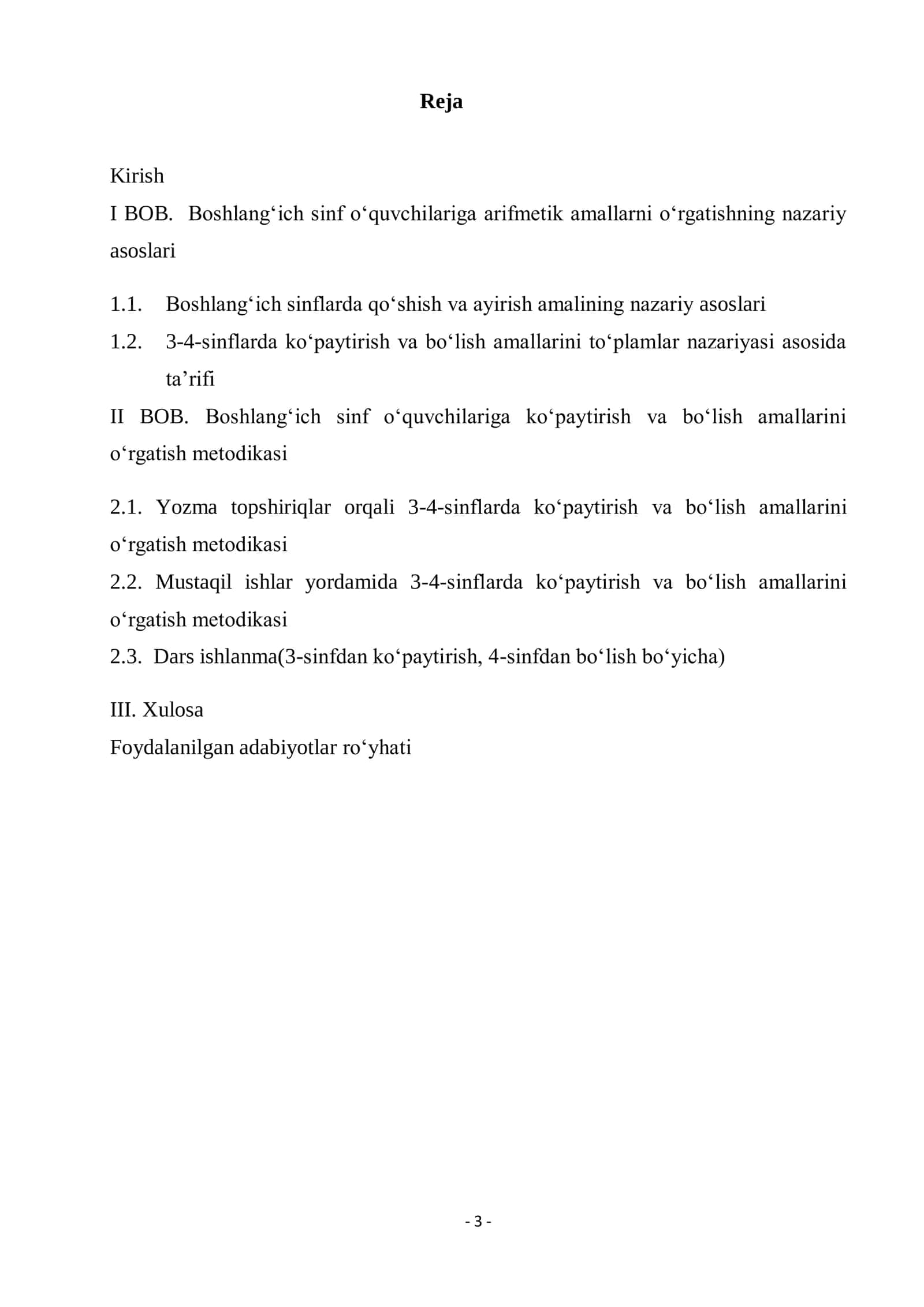 "Matematika o‘qitish metodikasi" KURS ISHI 3