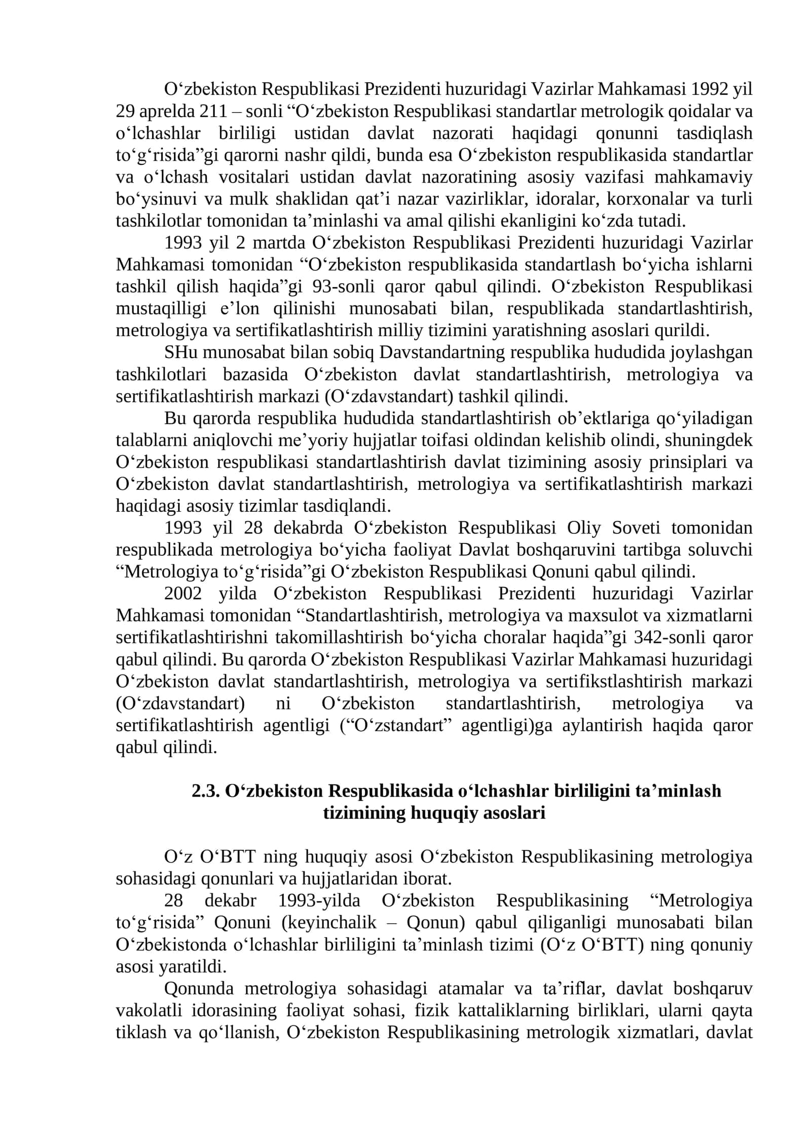 O‘ZBEKISTON O‘LCHASHLAR BIRLIGINI TA’MINLASH TIZIMI. XUQUQIY ASOSLARI VA NIZOMLARI 3