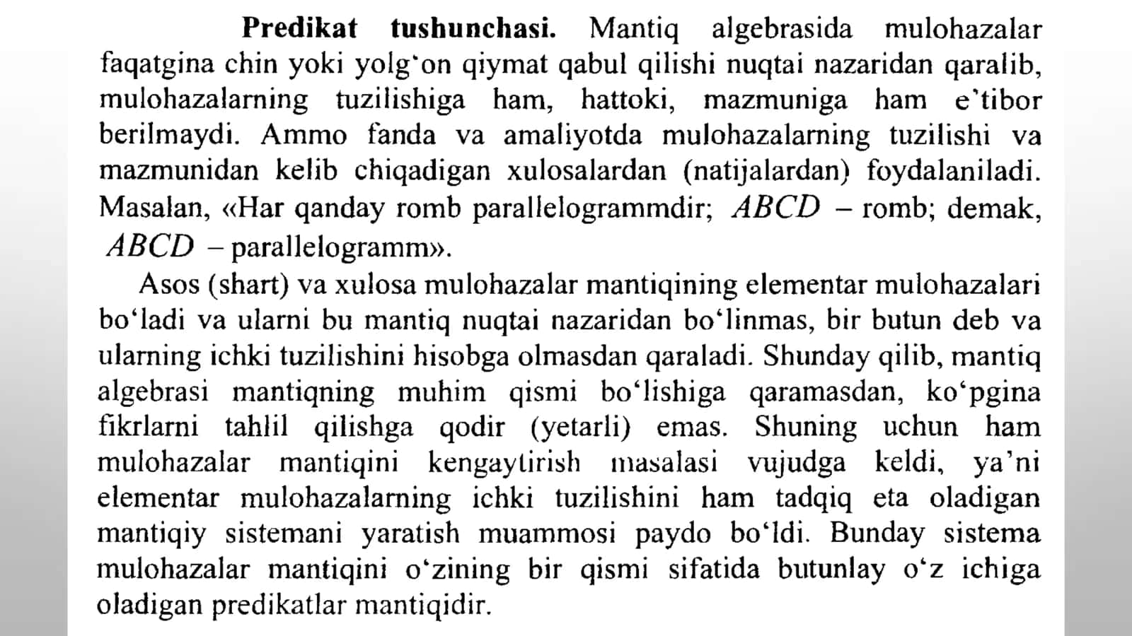 Predikat tushunchasi. O‘zgarmas predikat va o‘zgaruvchi mulohazalar 3