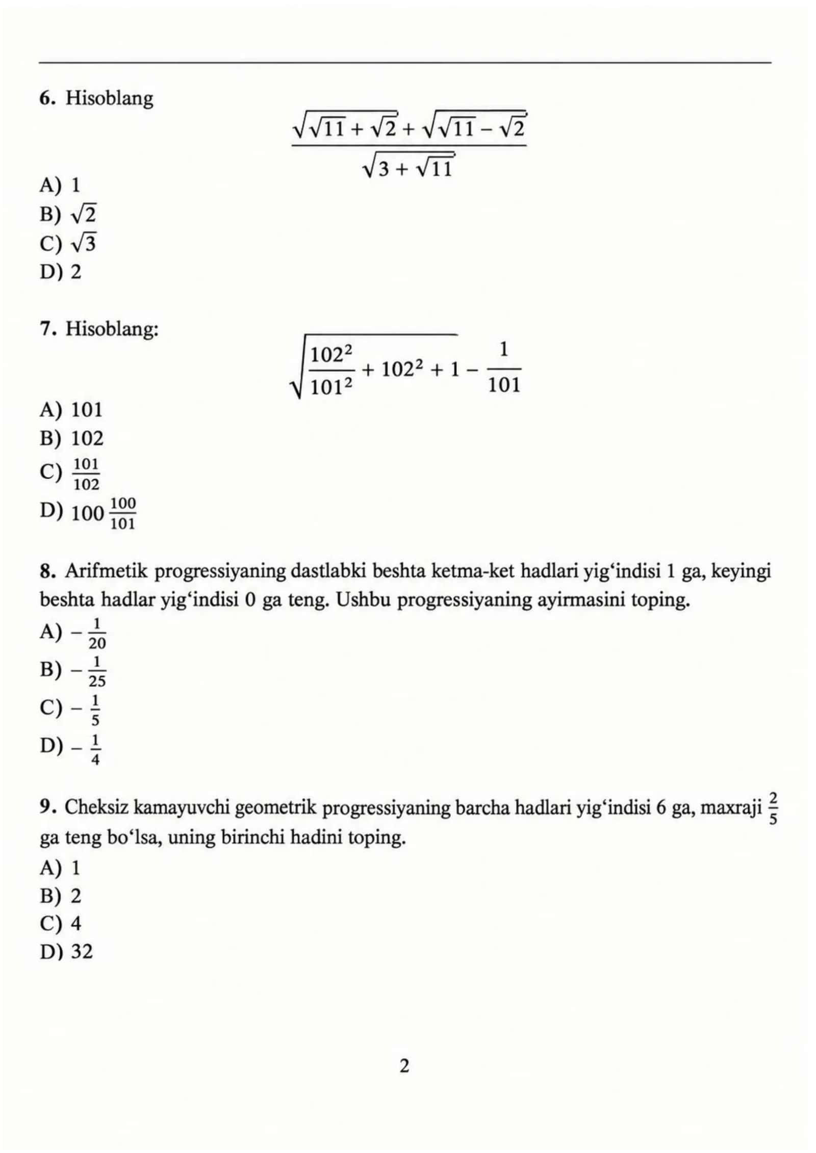 🏆 MATEMATIKADAN NAMUNAVIY MILLIY SERTIFIKAT 4-MOCK TESTI | YECHIMLARI BILAN 3