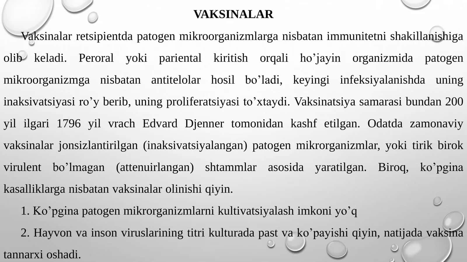 VAKSINALAR (IMMUNOBIOTEXNOLOGIYA). UMUMIY TASNIF, KLASSIFIKATSIYASI VA VAKSINALARNI ISHLAB CHIQARISH 3