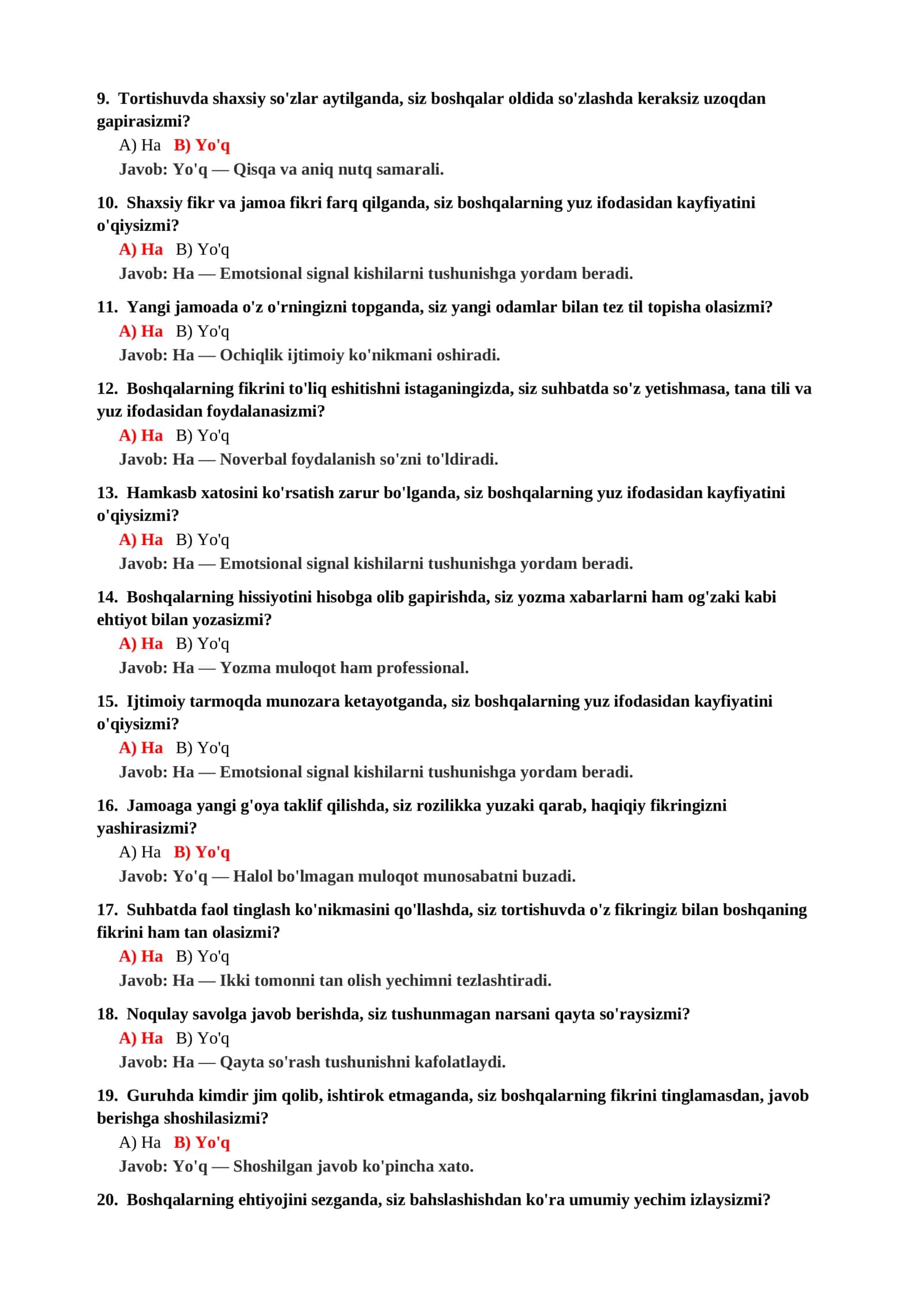 ODAMLAR ORASIDA O'ZINI TUTISH PSIXOLOGIK TESTI 3