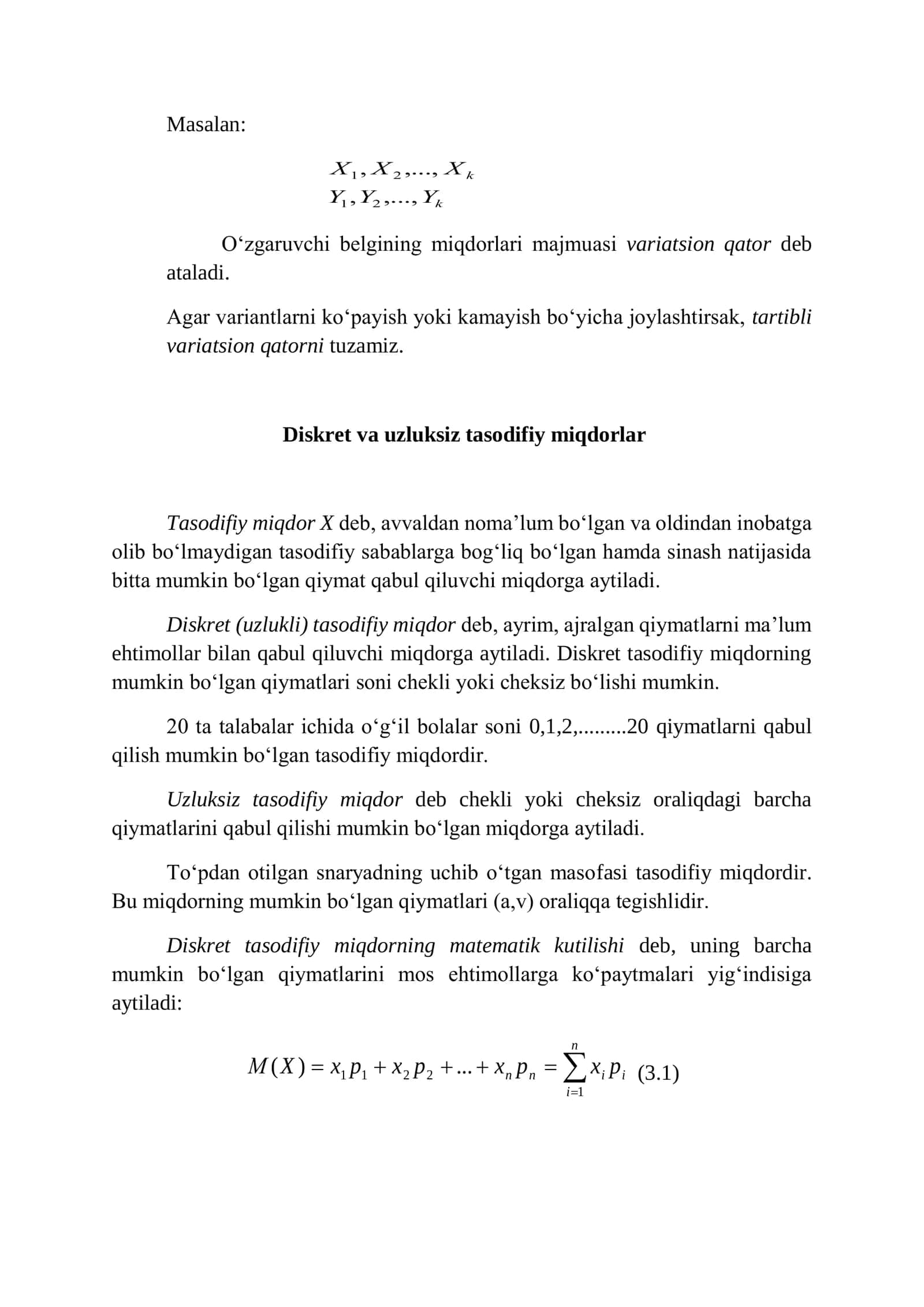 Ekonometrikada ehtimollar nazariyasi va matematik statistikaning asosiy tushunchalari 3