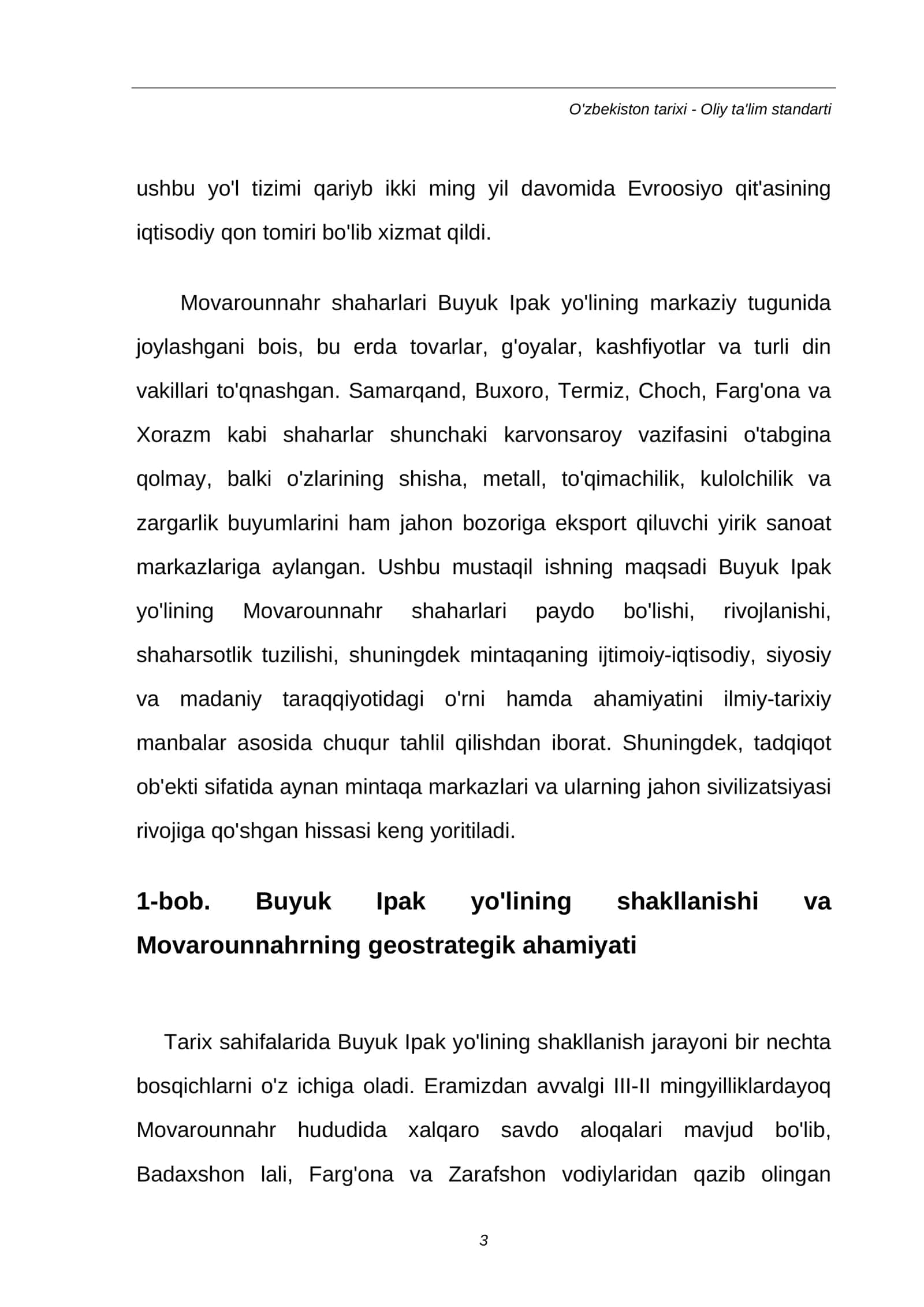 MUSTAQIL ISH: Buyuk Ipak yo'lining 3