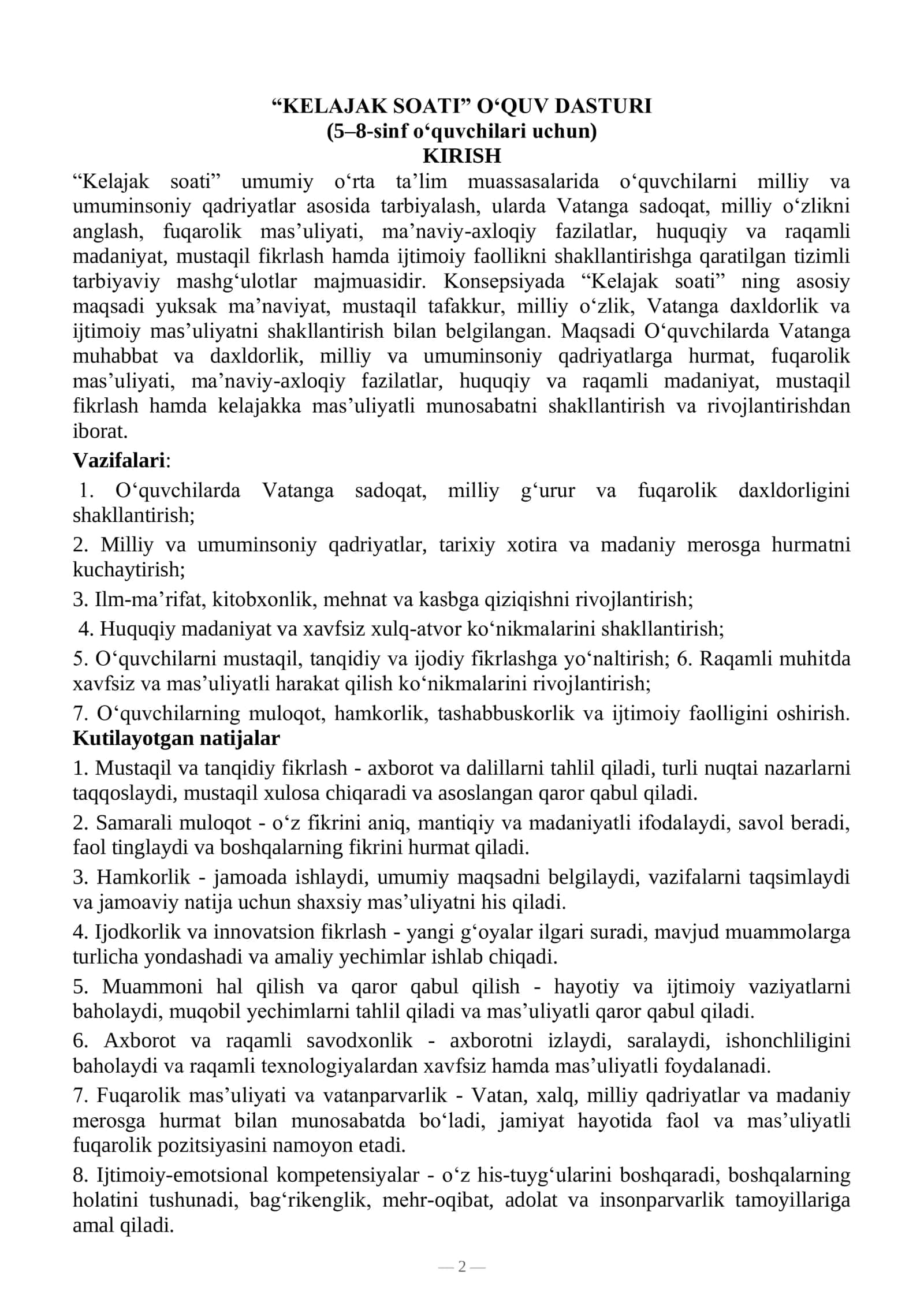"KELAJAK SOATI" O‘QUV DASTURI 3