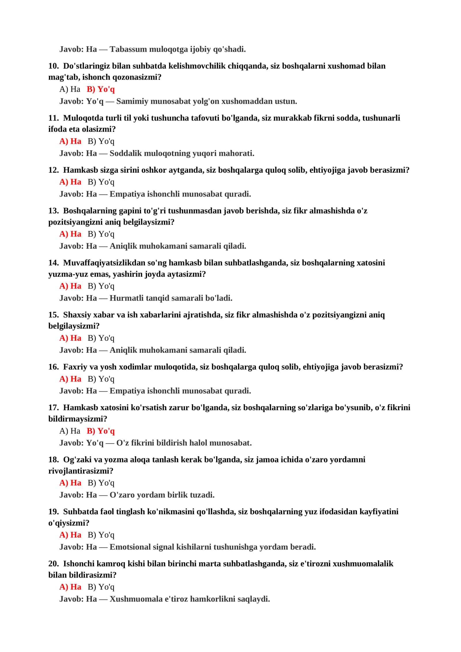 BOSIM OSTIDA MULOQOT QILISH QOBILIYATI TESTI 3